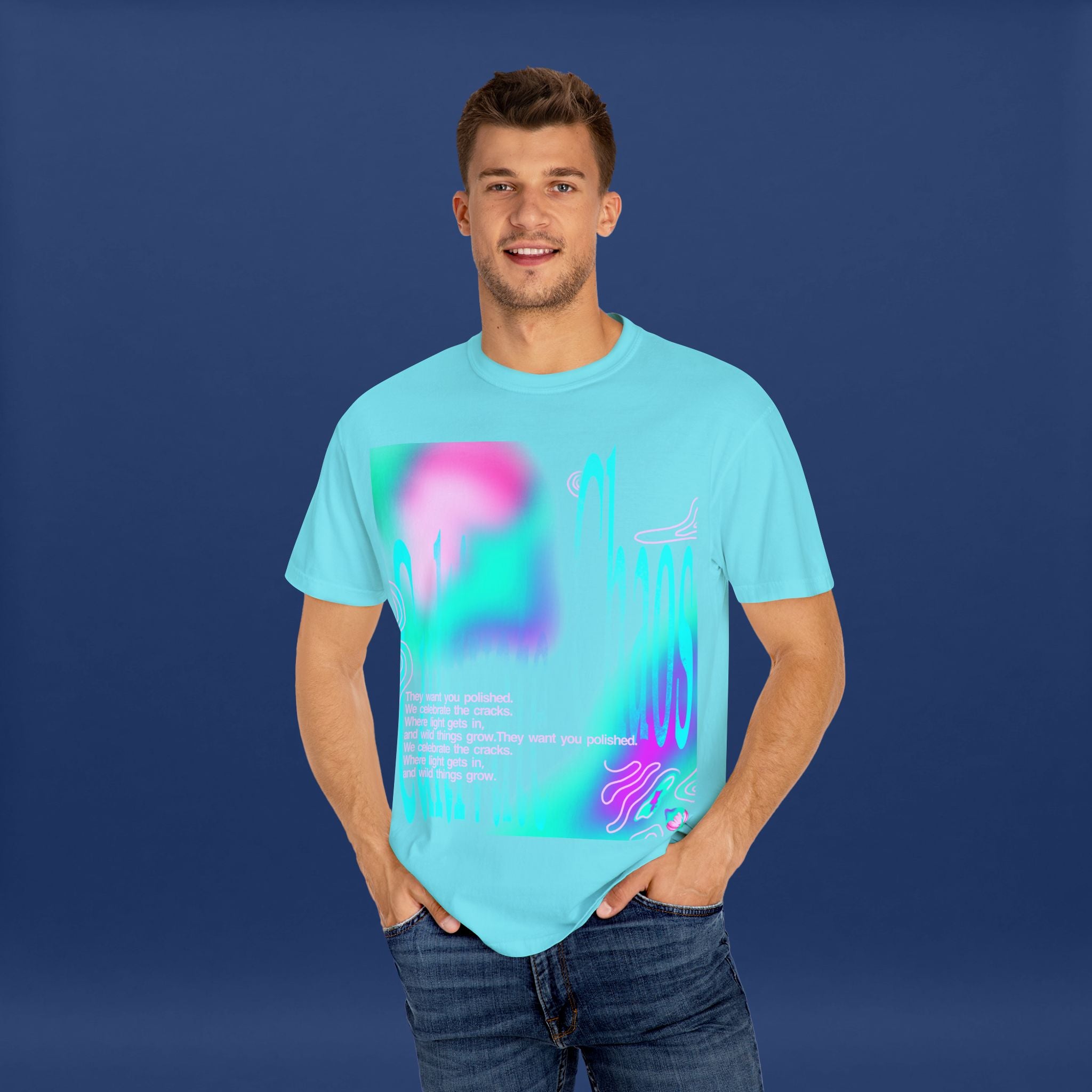 Cyber Neon Apple Graphic Tee Summer Short Sleeve Graphic Tee for Men & Women