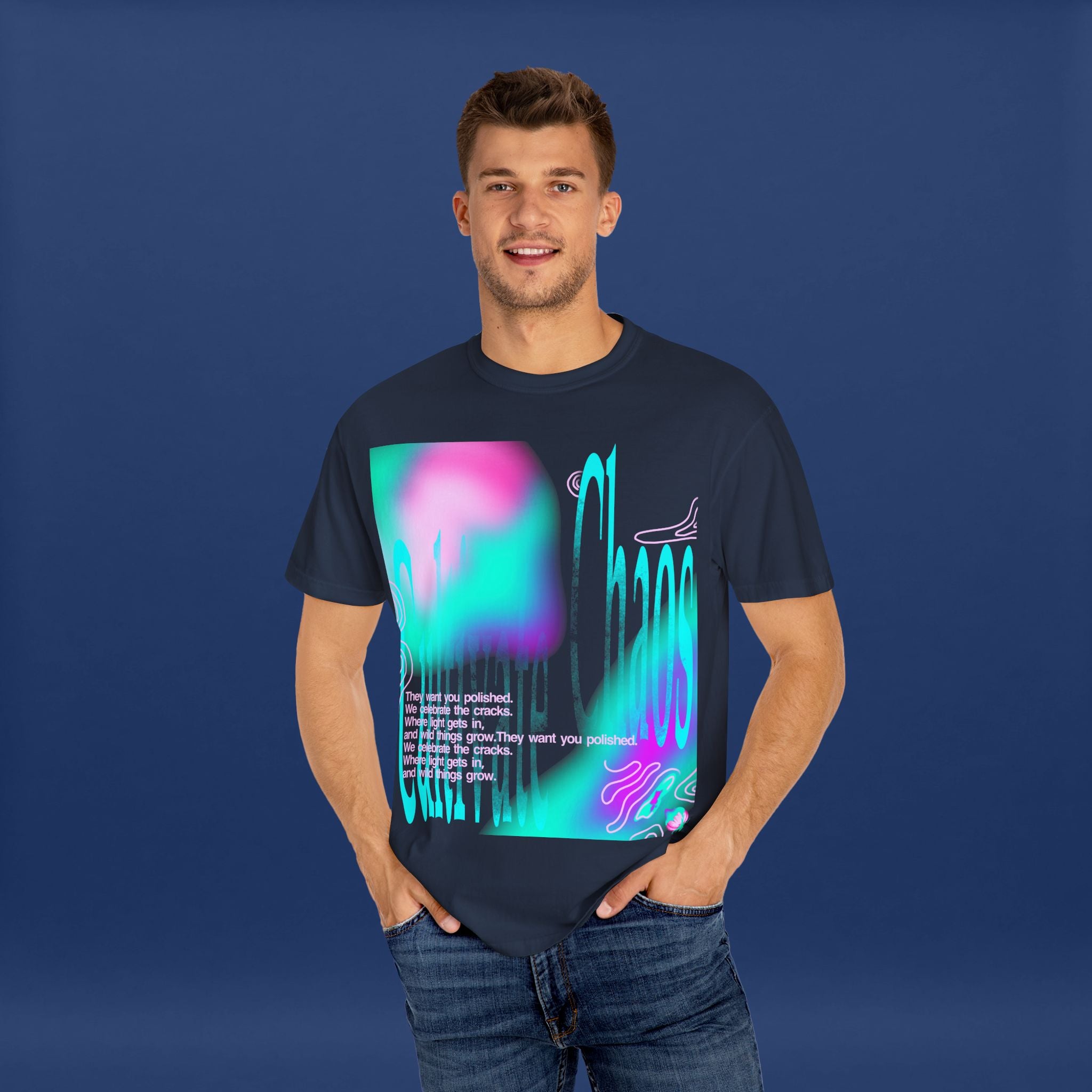 Cyber Neon Apple Graphic Tee Summer Short Sleeve Graphic Tee for Men & Women
