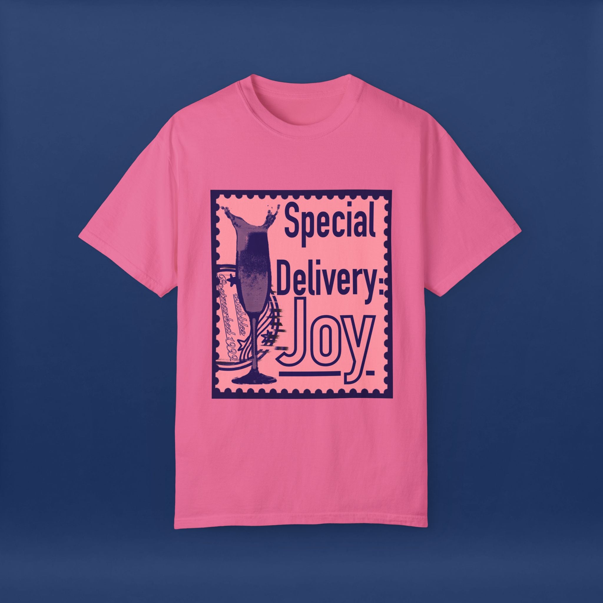Happy Champagne Stamp- Summer Short Sleeve Graphic Tee for Men & Women