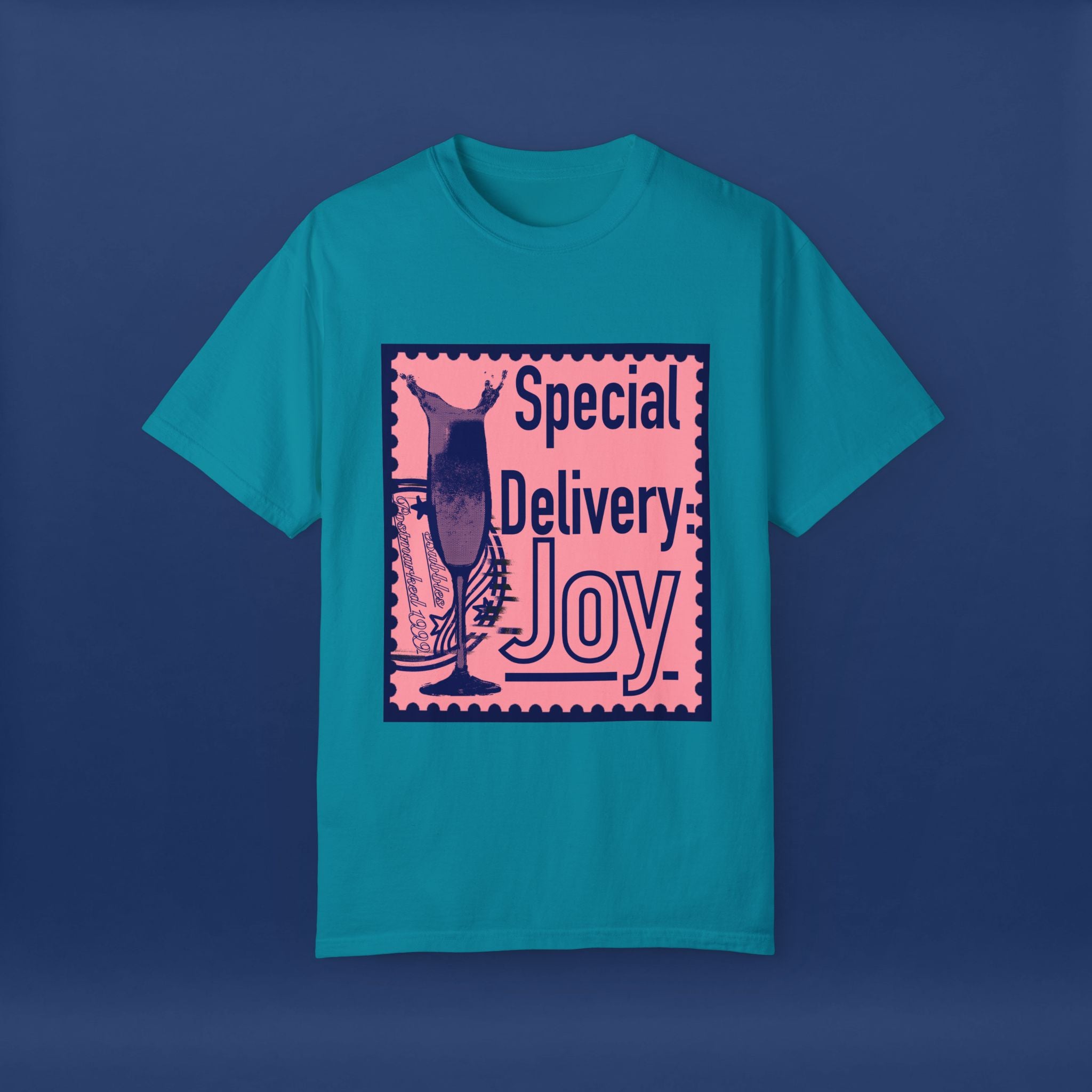 Happy Champagne Stamp- Summer Short Sleeve Graphic Tee for Men & Women