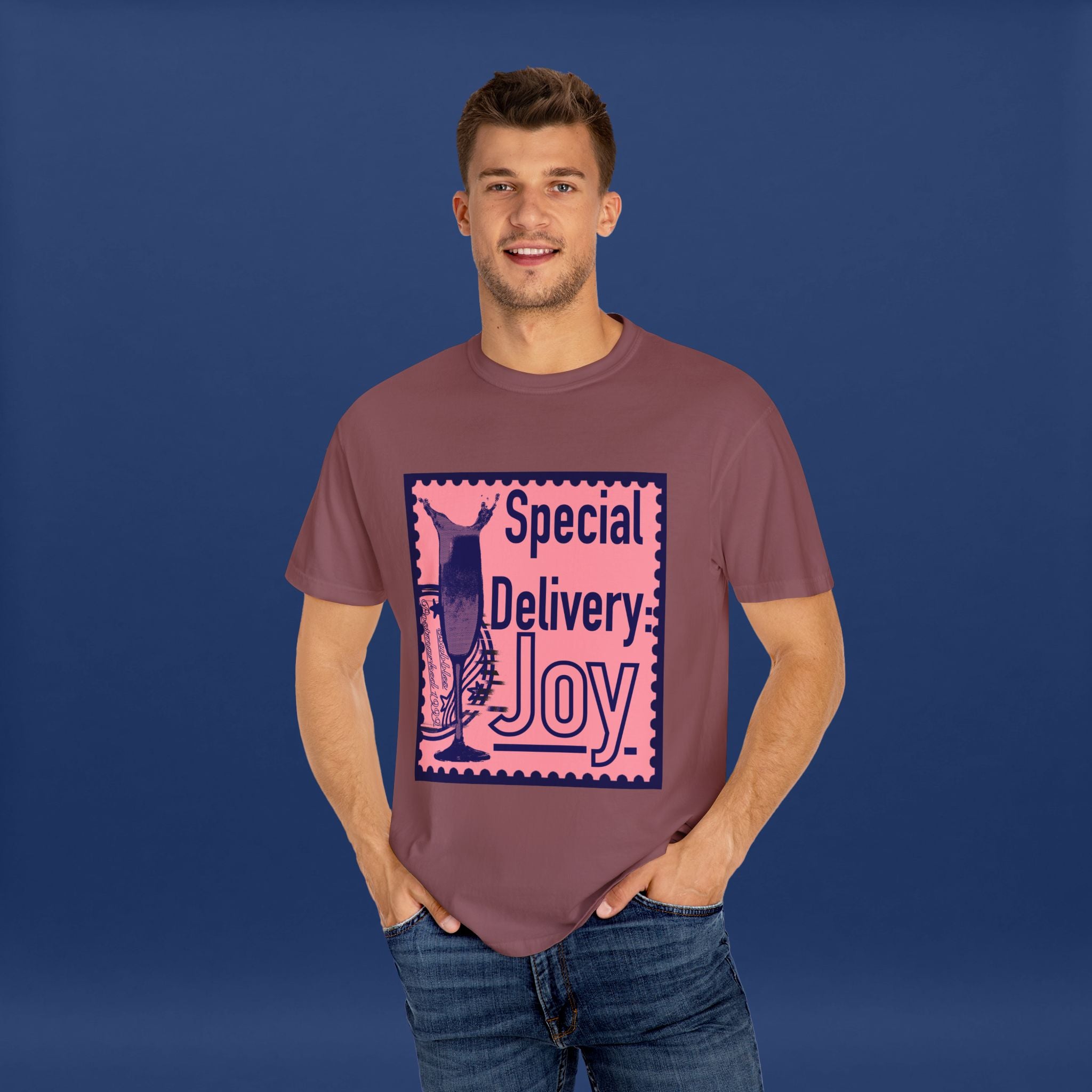 Happy Champagne Stamp- Summer Short Sleeve Graphic Tee for Men & Women