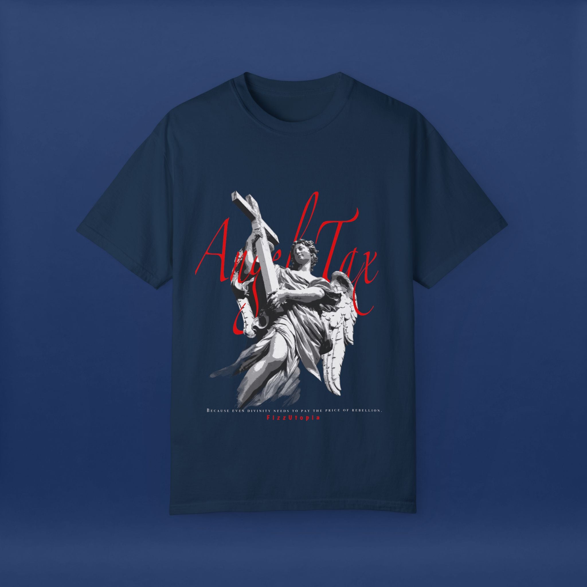 Cross Idol Sculpture Lettering T-Shirt - Summer Short Sleeve Graphic Tee for Men & Women