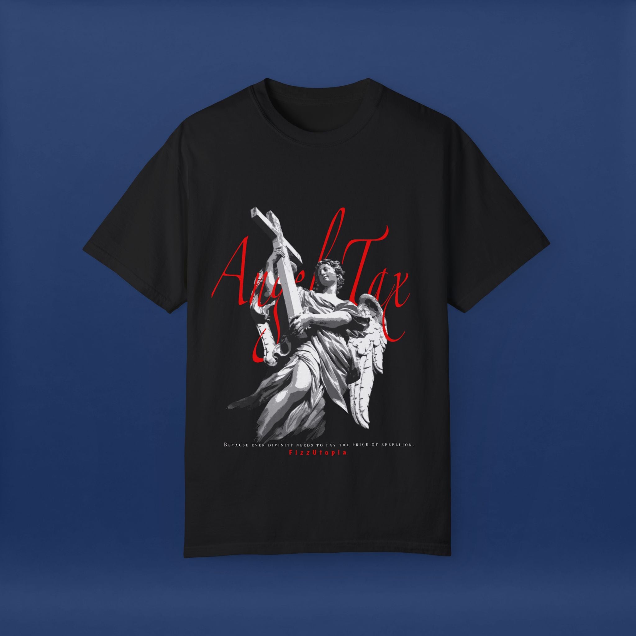 Cross Idol Sculpture Lettering T-Shirt - Summer Short Sleeve Graphic Tee for Men & Women