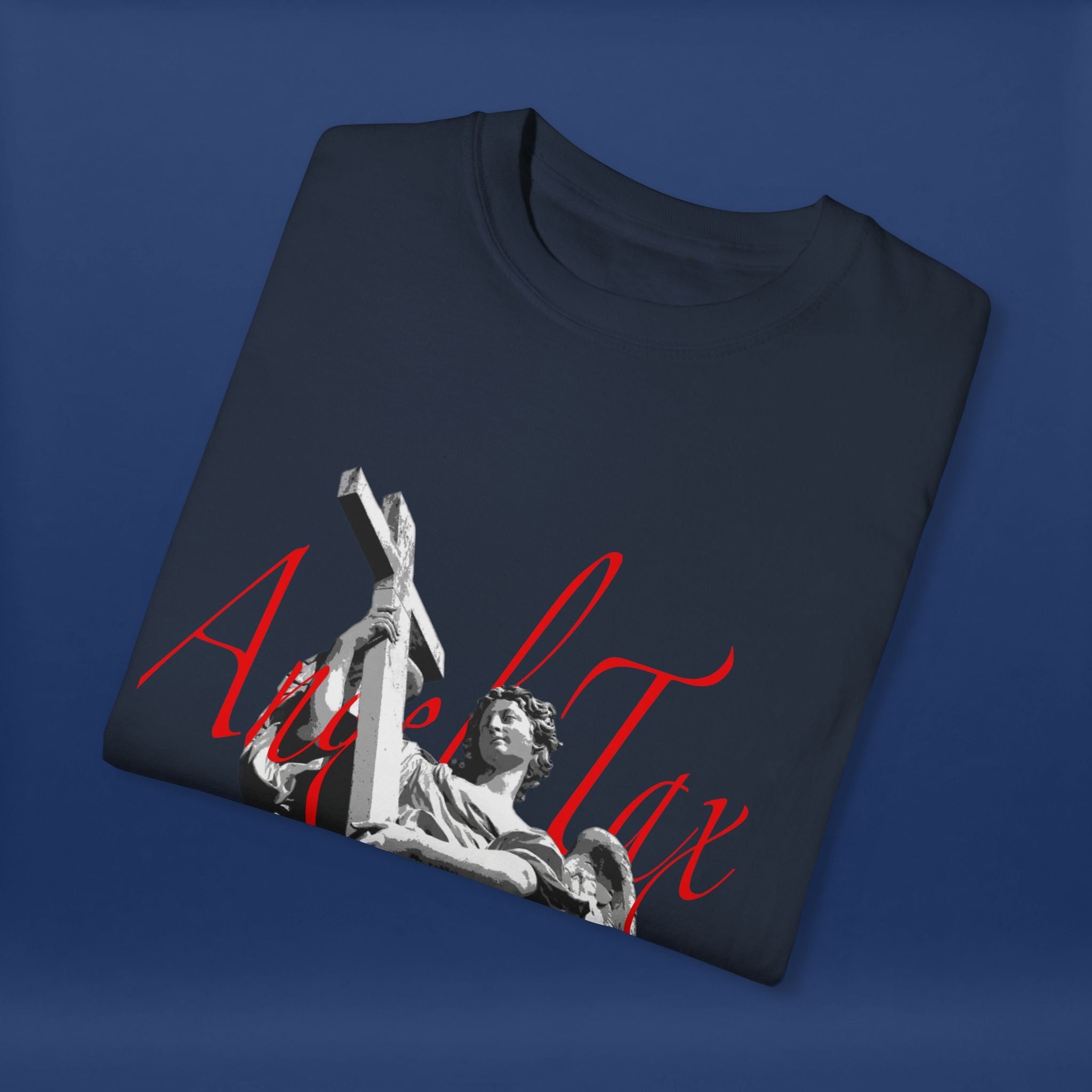 Cross Idol Sculpture Lettering T-Shirt - Summer Short Sleeve Graphic Tee for Men & Women