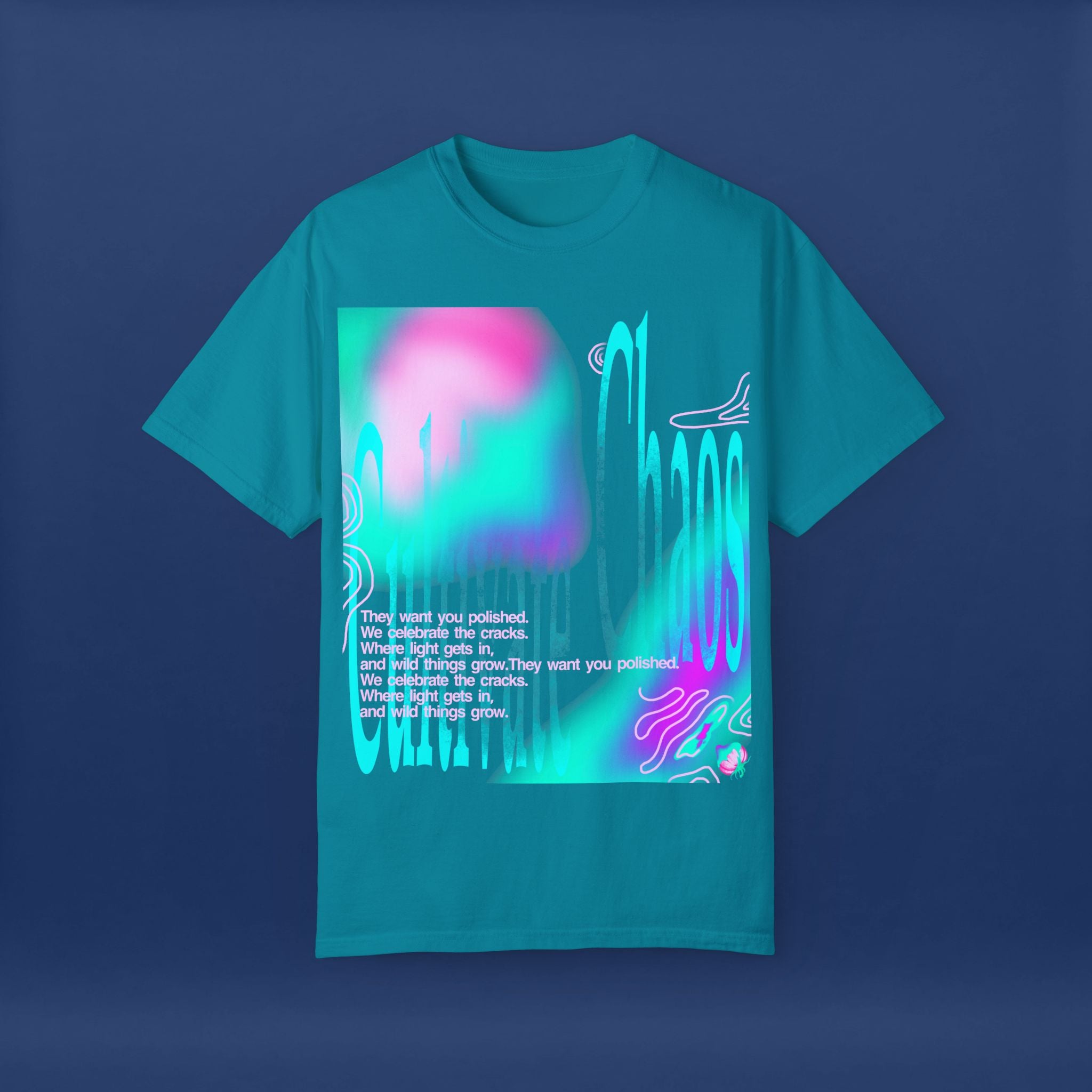 Cyber Neon Apple Graphic Tee Summer Short Sleeve Graphic Tee for Men & Women