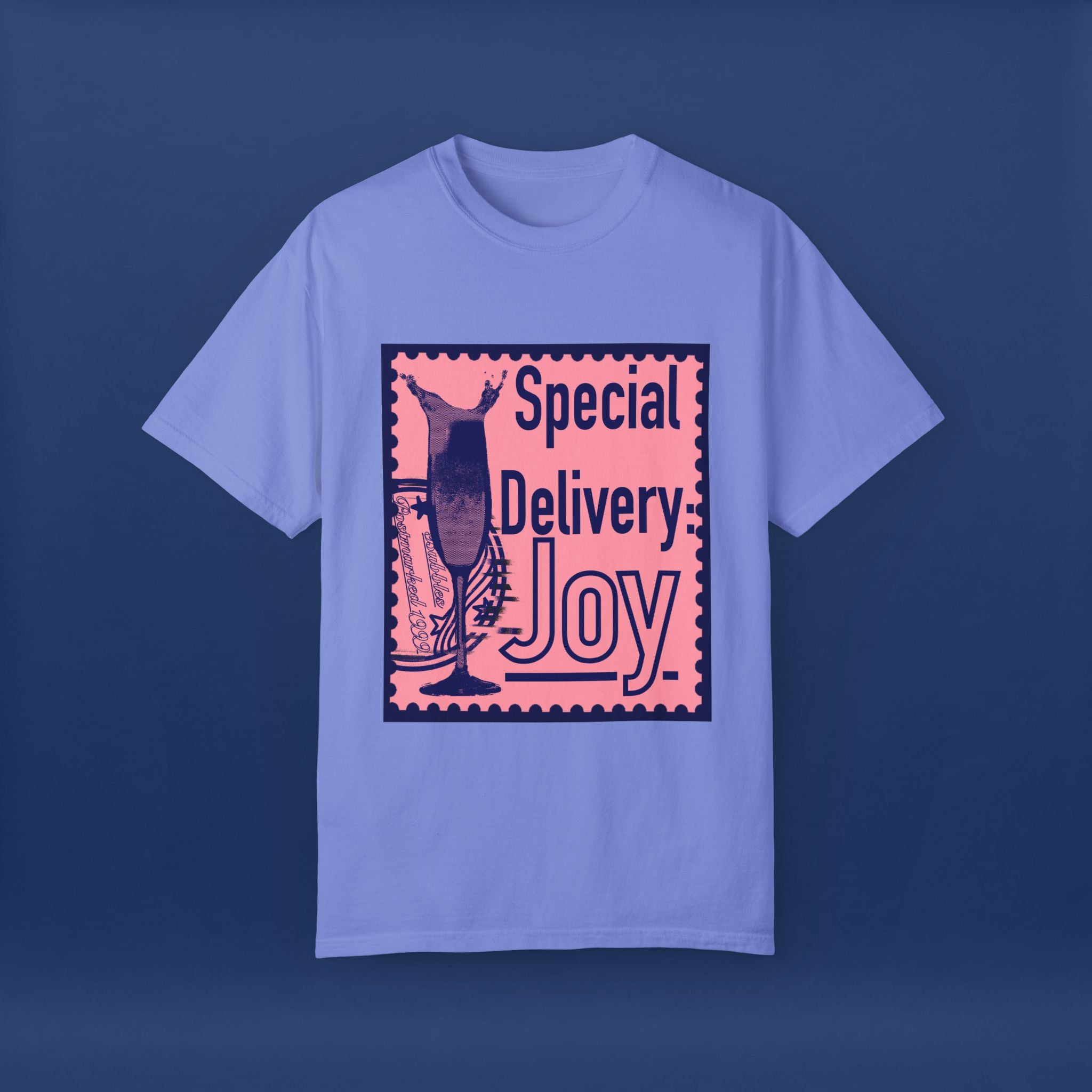 Happy Champagne Stamp- Summer Short Sleeve Graphic Tee for Men & Women