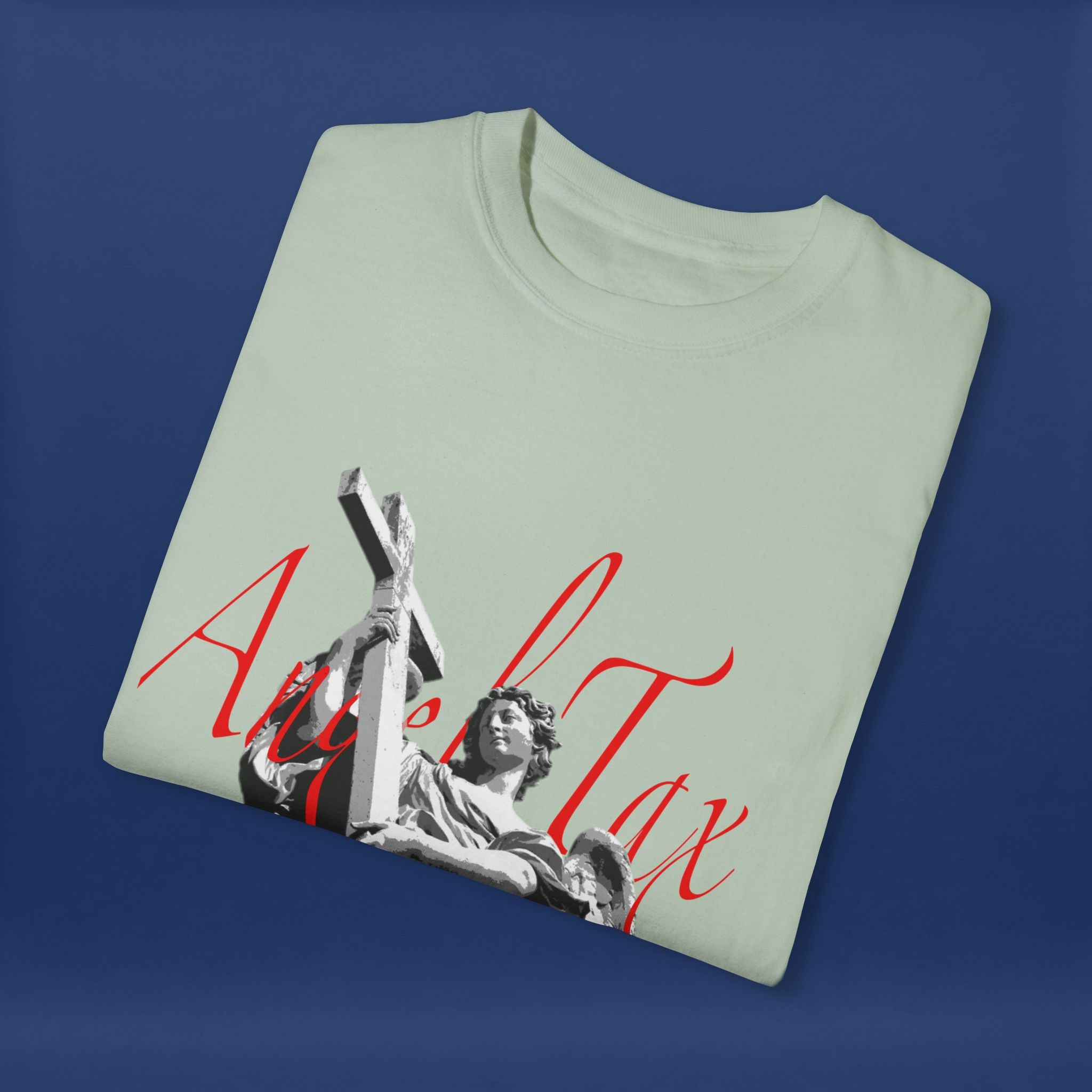 Cross Idol Sculpture Lettering T-Shirt - Summer Short Sleeve Graphic Tee for Men & Women