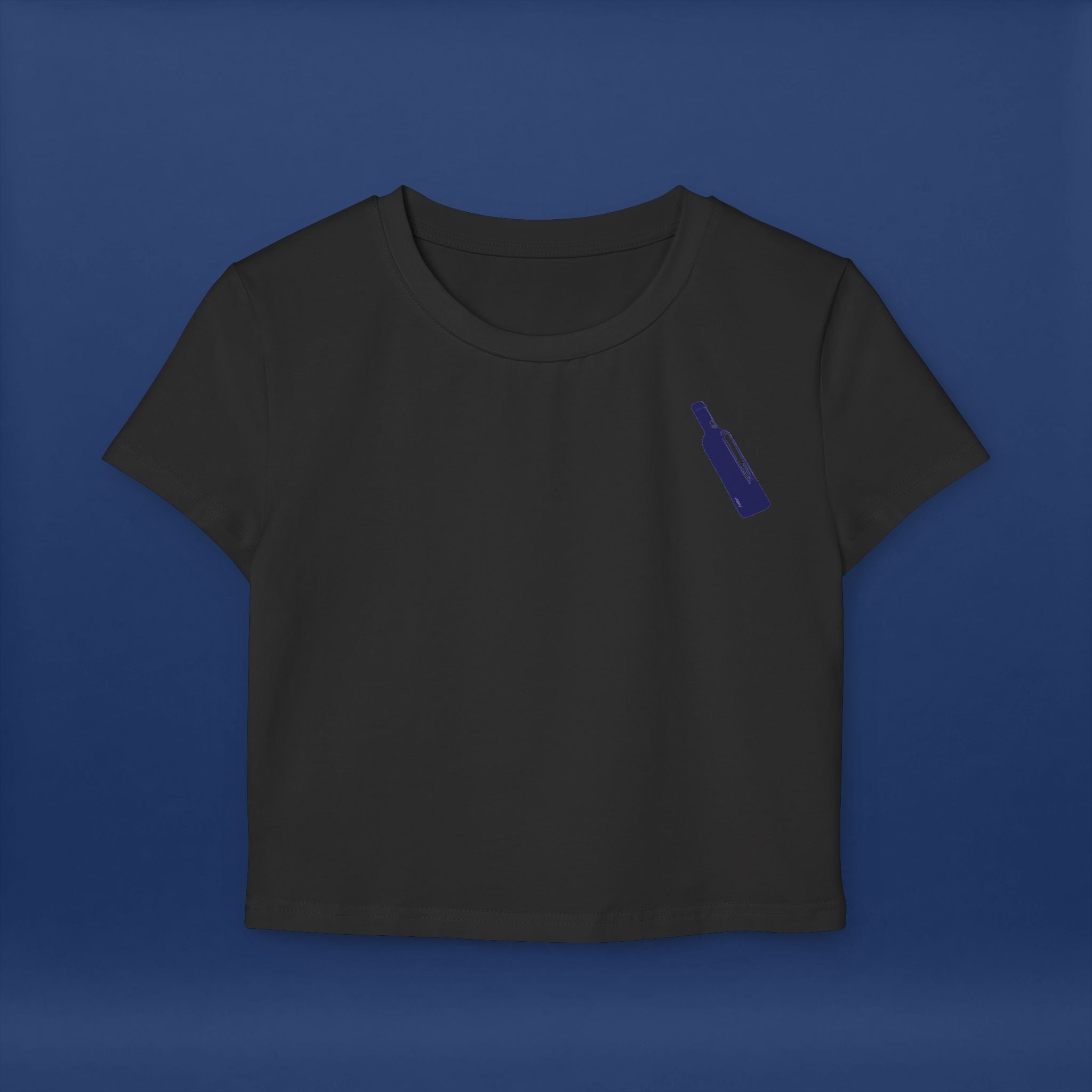 Minimalist Blue Liquor Bottle Chic Women's Baby Tee  -Short Sleeve Graphic Tee