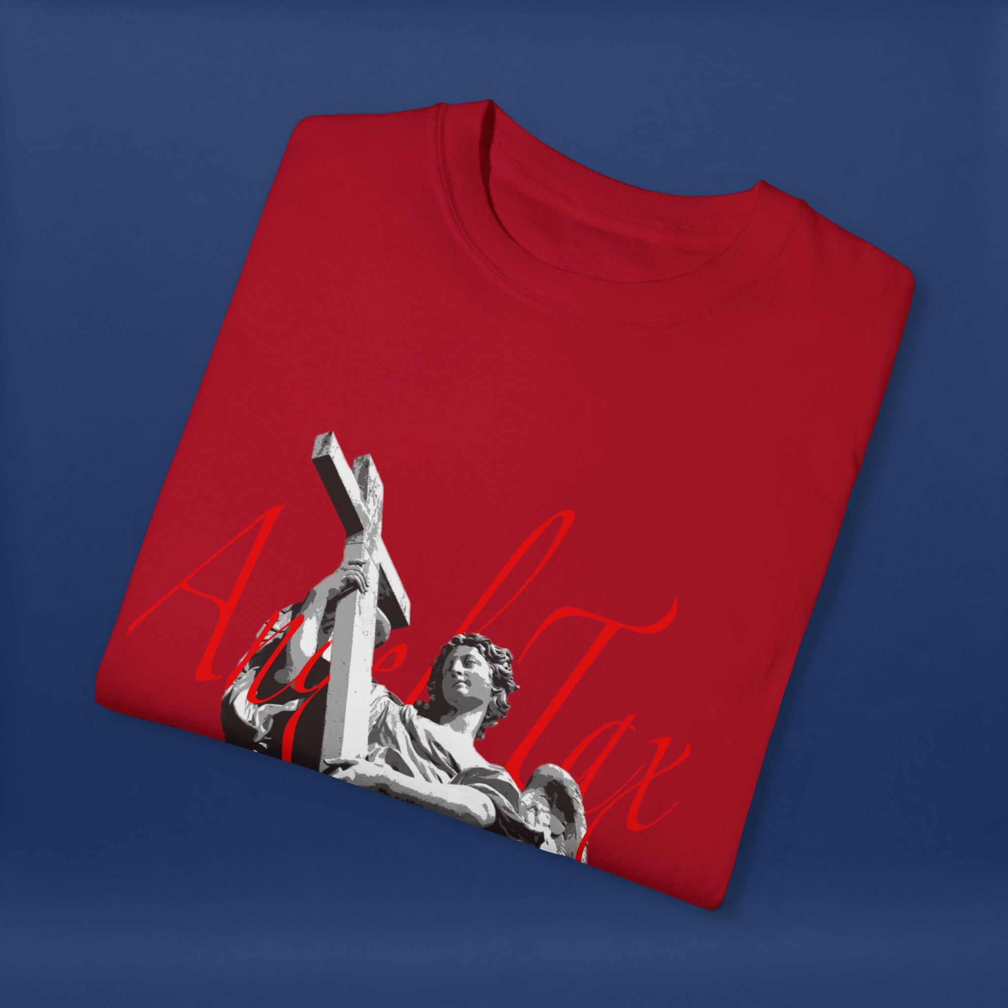 Cross Idol Sculpture Lettering T-Shirt - Summer Short Sleeve Graphic Tee for Men & Women