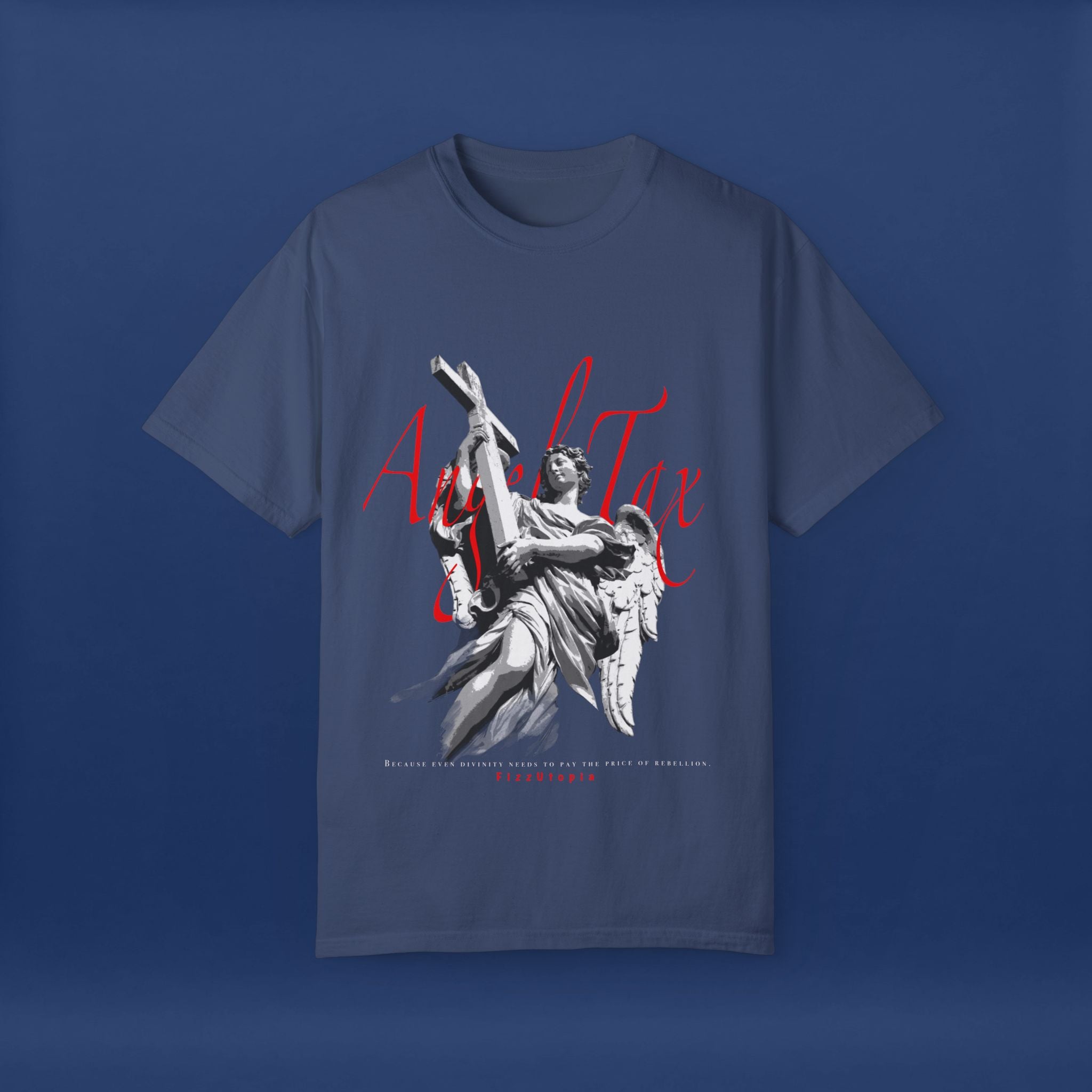 Cross Idol Sculpture Lettering T-Shirt - Summer Short Sleeve Graphic Tee for Men & Women