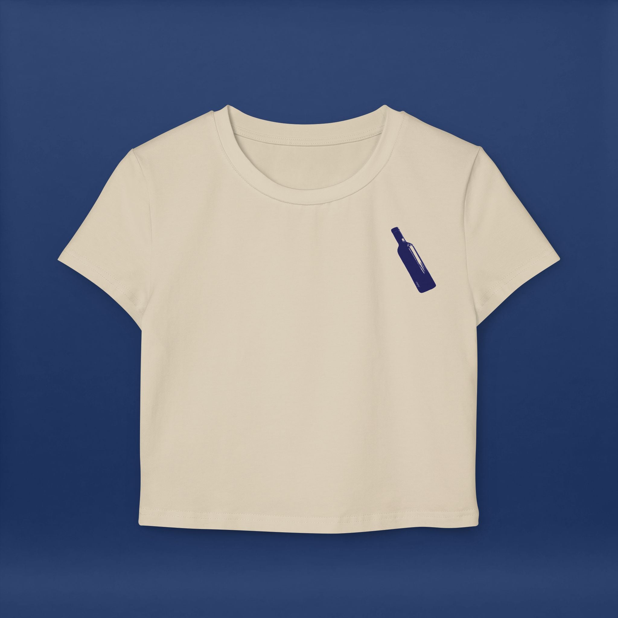 Minimalist Blue Liquor Bottle Chic Women's Baby Tee  -Short Sleeve Graphic Tee