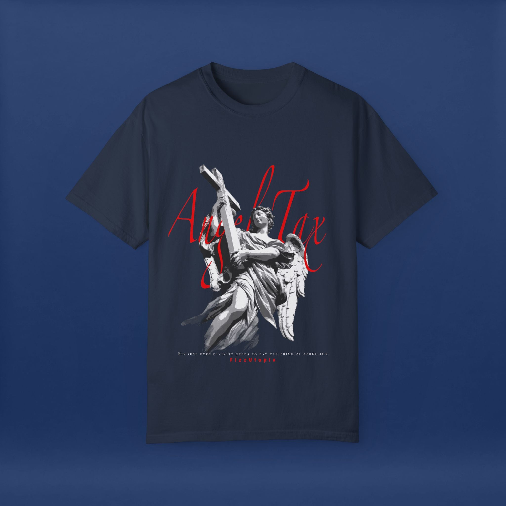 Cross Idol Sculpture Lettering T-Shirt - Summer Short Sleeve Graphic Tee for Men & Women