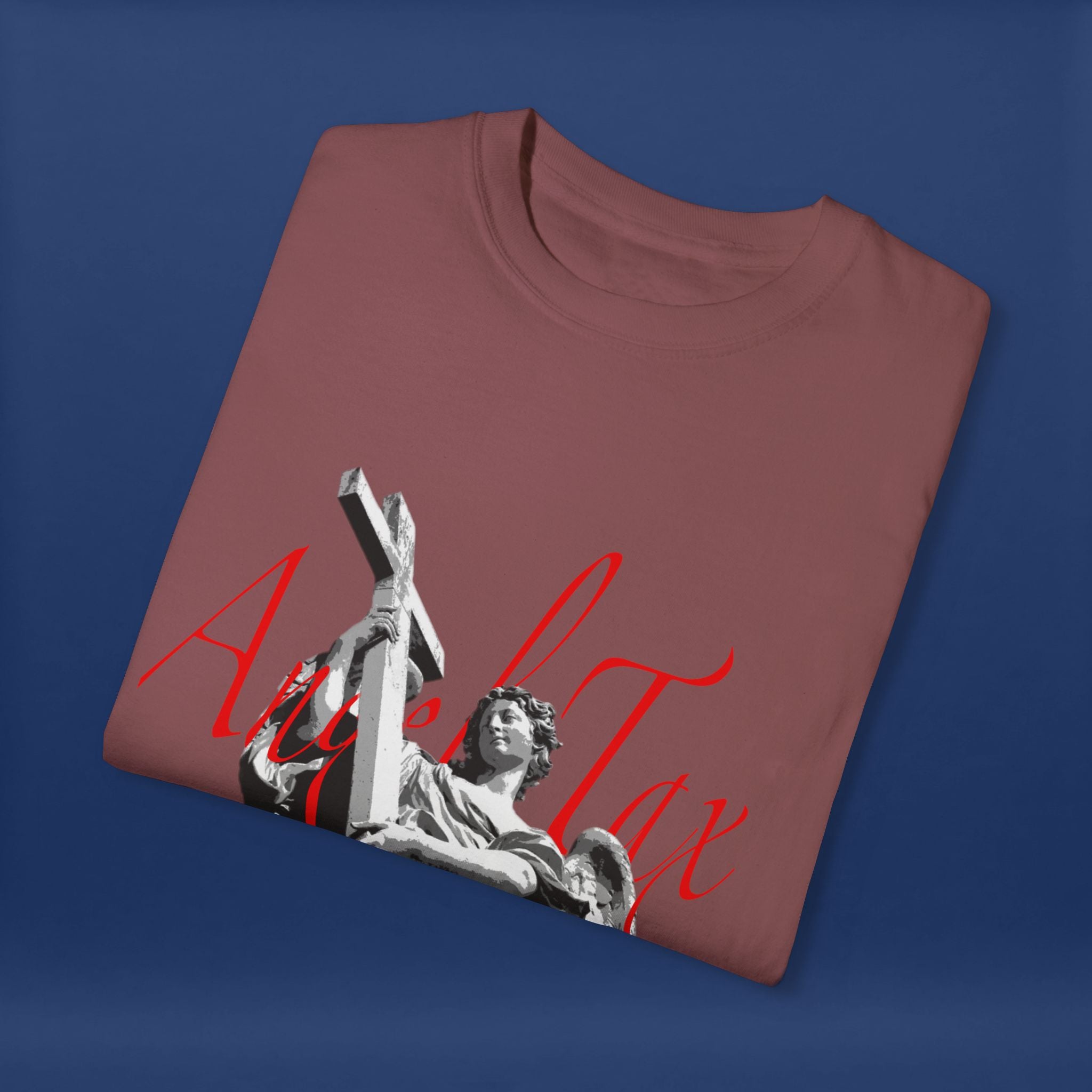 Cross Idol Sculpture Lettering T-Shirt - Summer Short Sleeve Graphic Tee for Men & Women