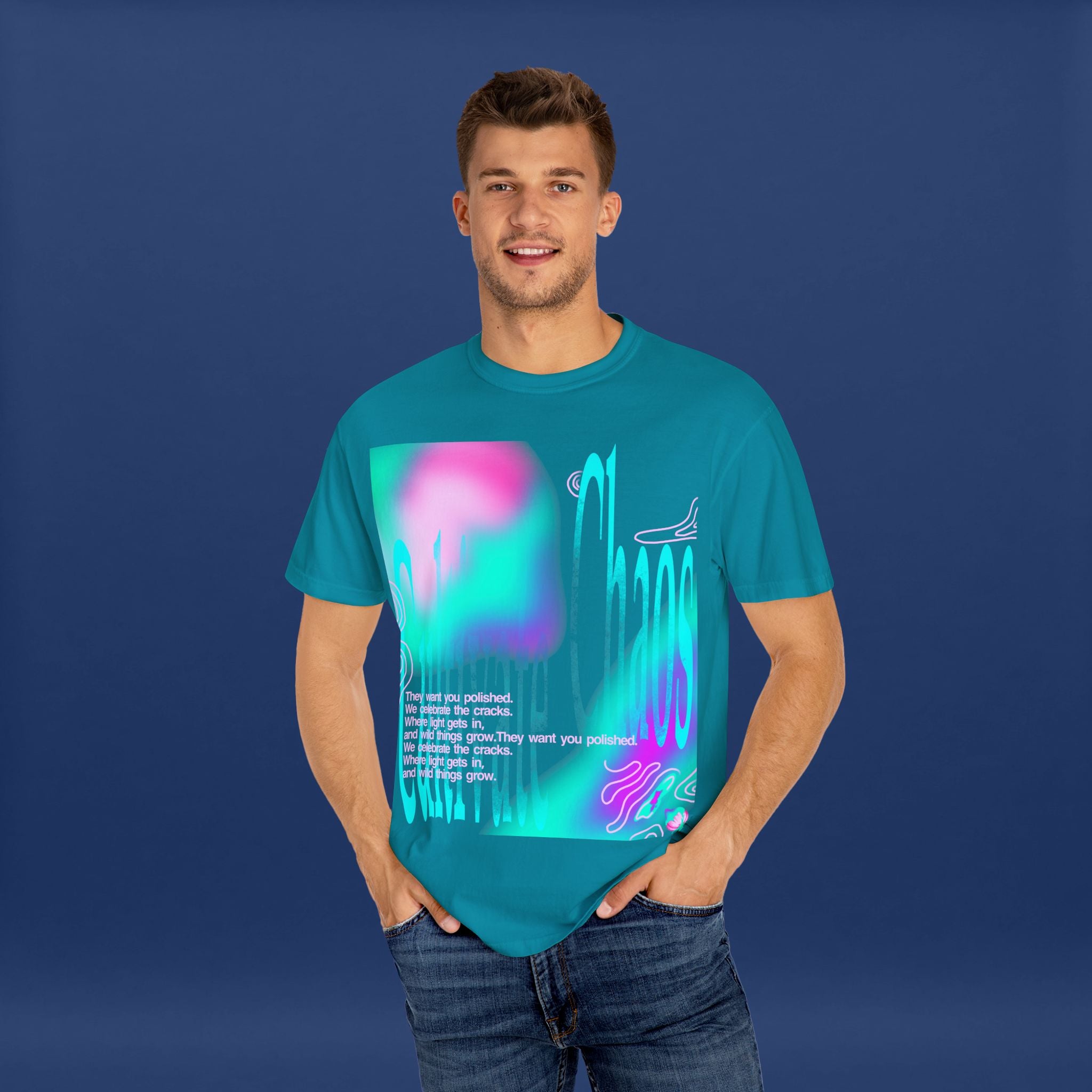 Cyber Neon Apple Graphic Tee Summer Short Sleeve Graphic Tee for Men & Women