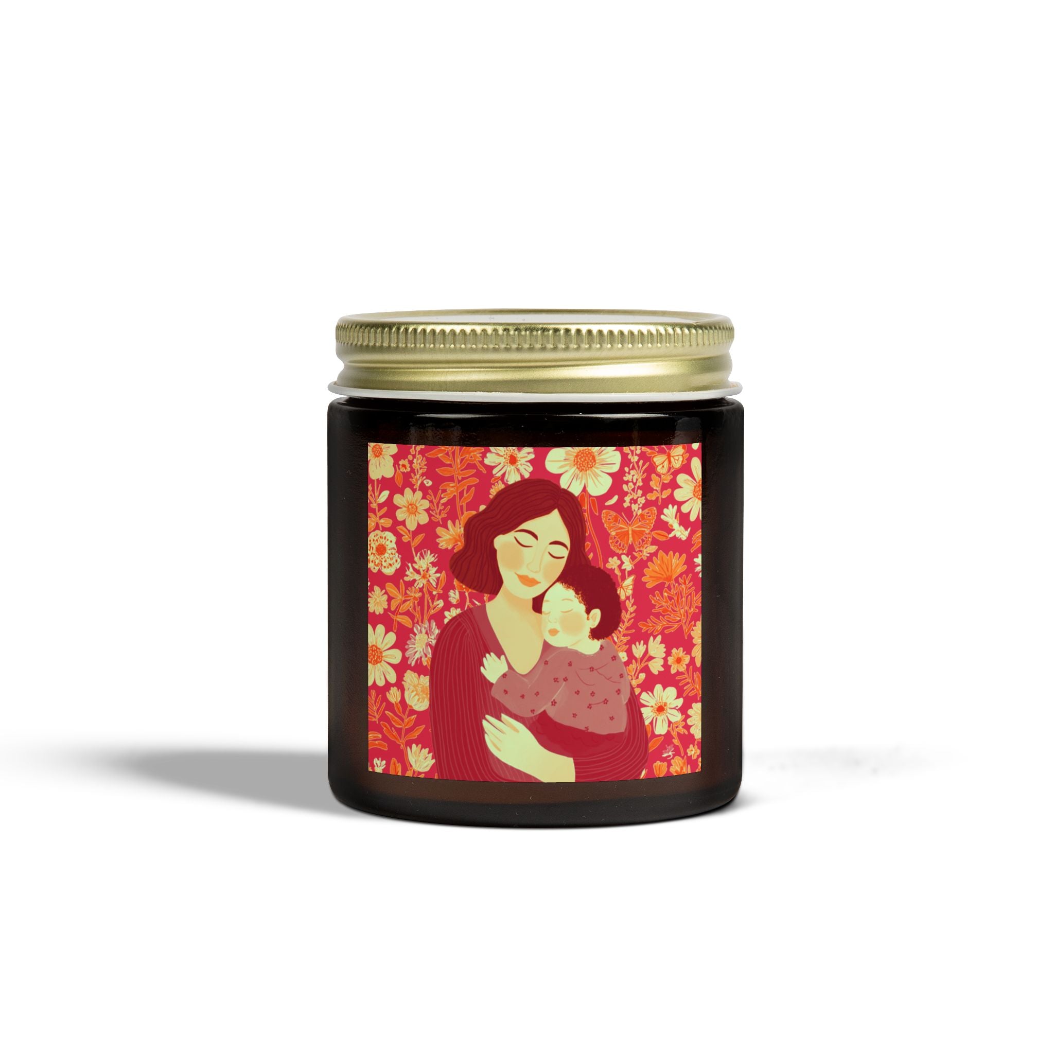 Scented Candle - Coconut Apricot Wax, Floral Mother's Love Design