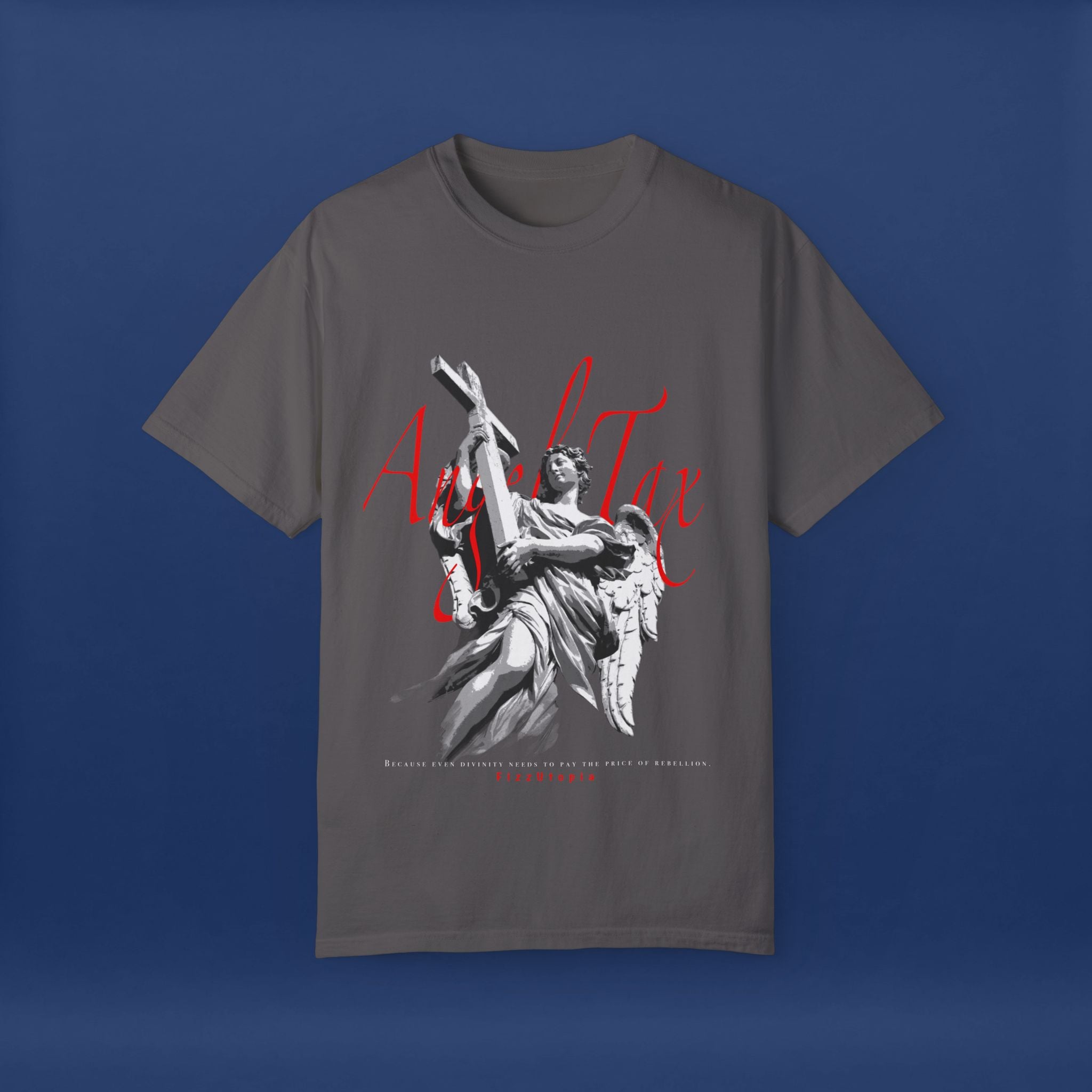 Cross Idol Sculpture Lettering T-Shirt - Summer Short Sleeve Graphic Tee for Men & Women