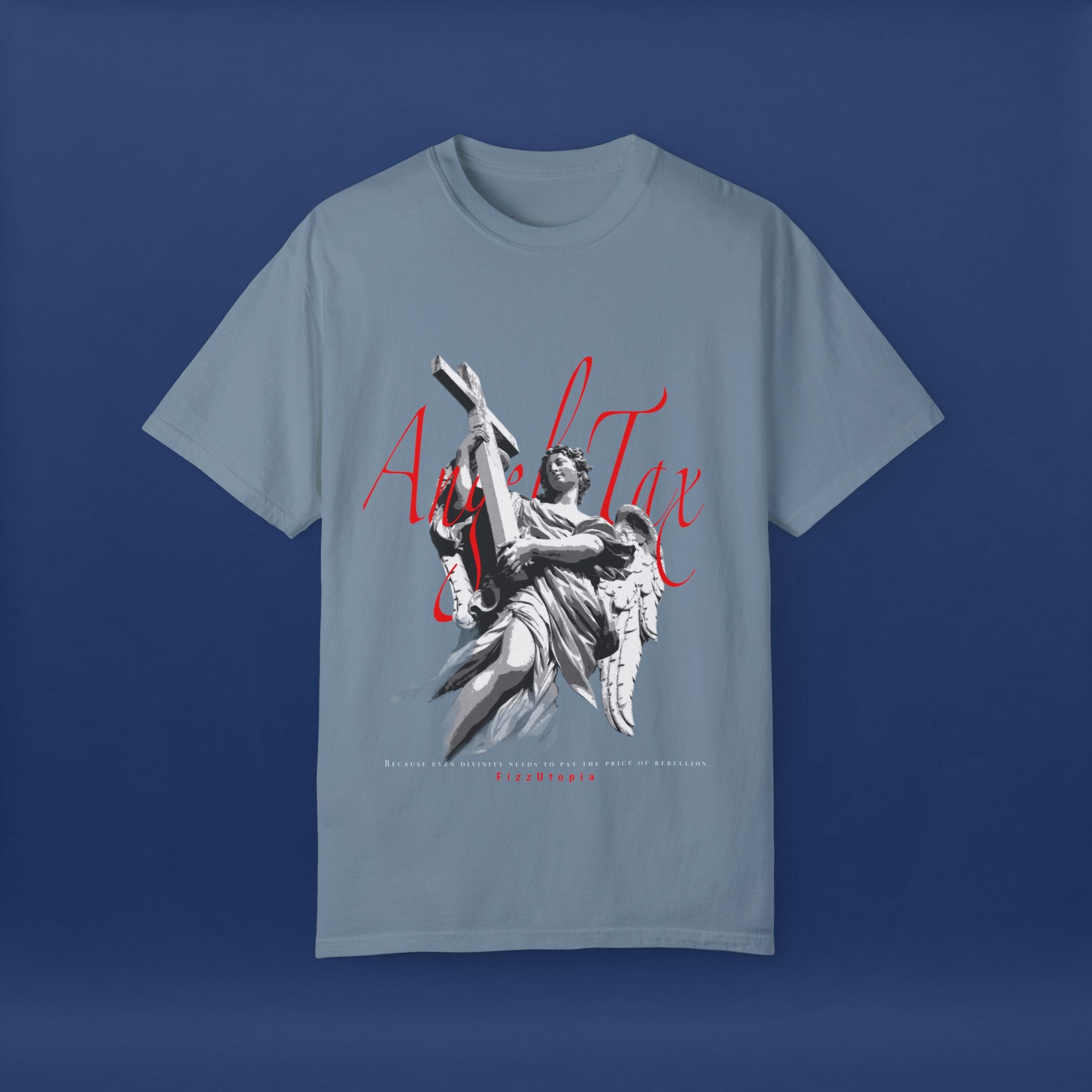 Cross Idol Sculpture Lettering T-Shirt - Summer Short Sleeve Graphic Tee for Men & Women