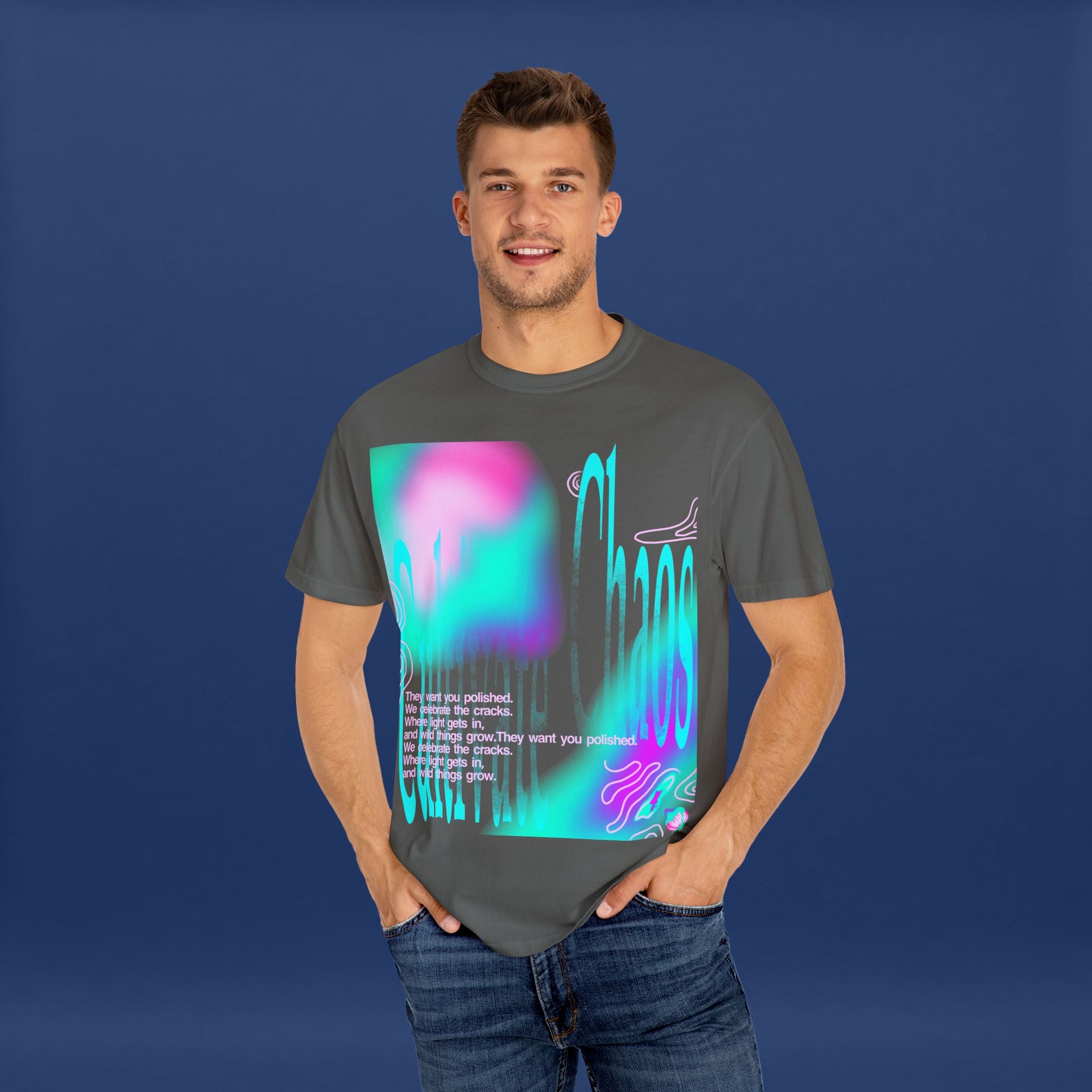 Cyber Neon Apple Graphic Tee Summer Short Sleeve Graphic Tee for Men & Women