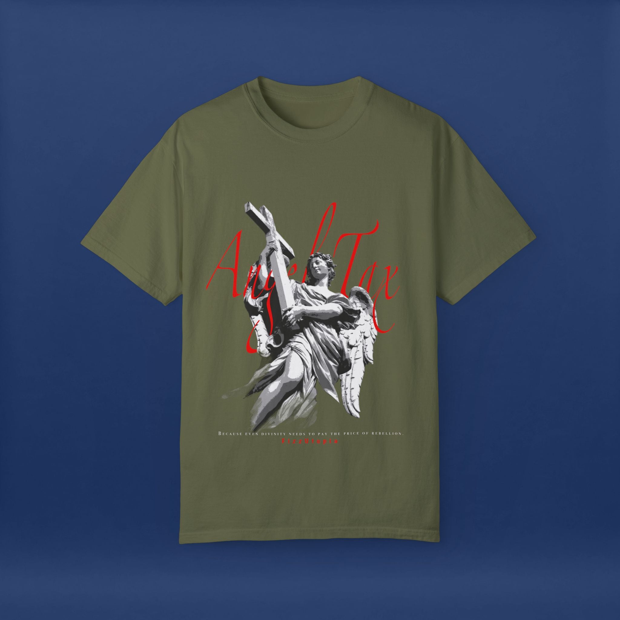 Cross Idol Sculpture Lettering T-Shirt - Summer Short Sleeve Graphic Tee for Men & Women