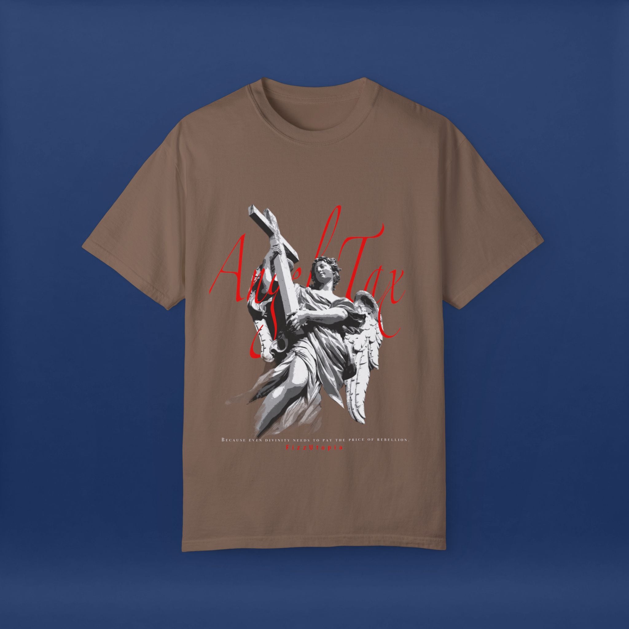 Cross Idol Sculpture Lettering T-Shirt - Summer Short Sleeve Graphic Tee for Men & Women