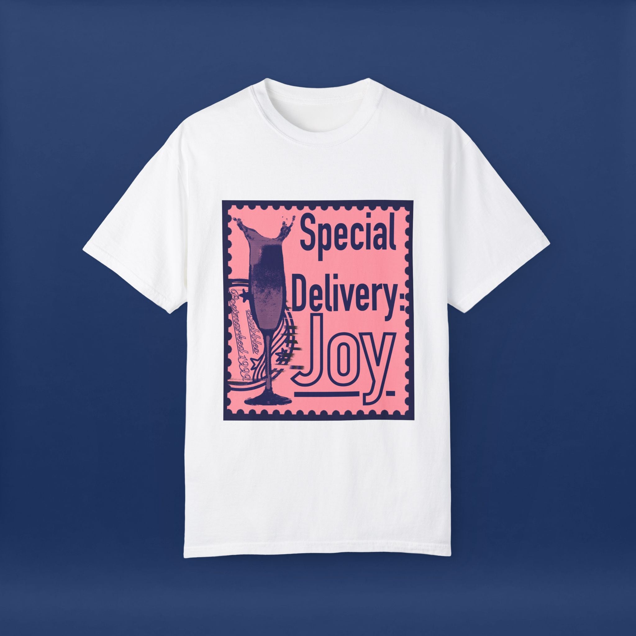 Happy Champagne Stamp- Summer Short Sleeve Graphic Tee for Men & Women