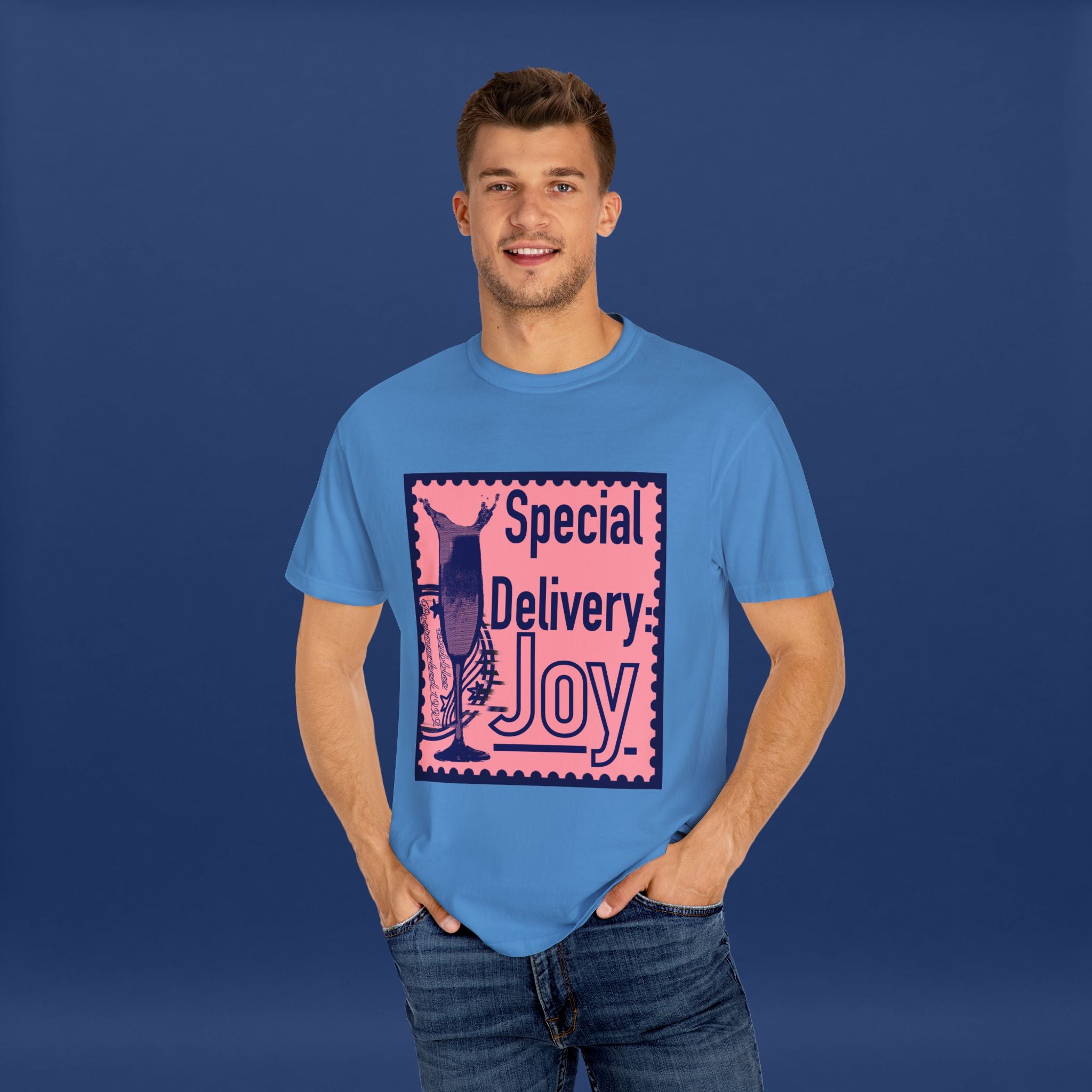 Happy Champagne Stamp- Summer Short Sleeve Graphic Tee for Men & Women