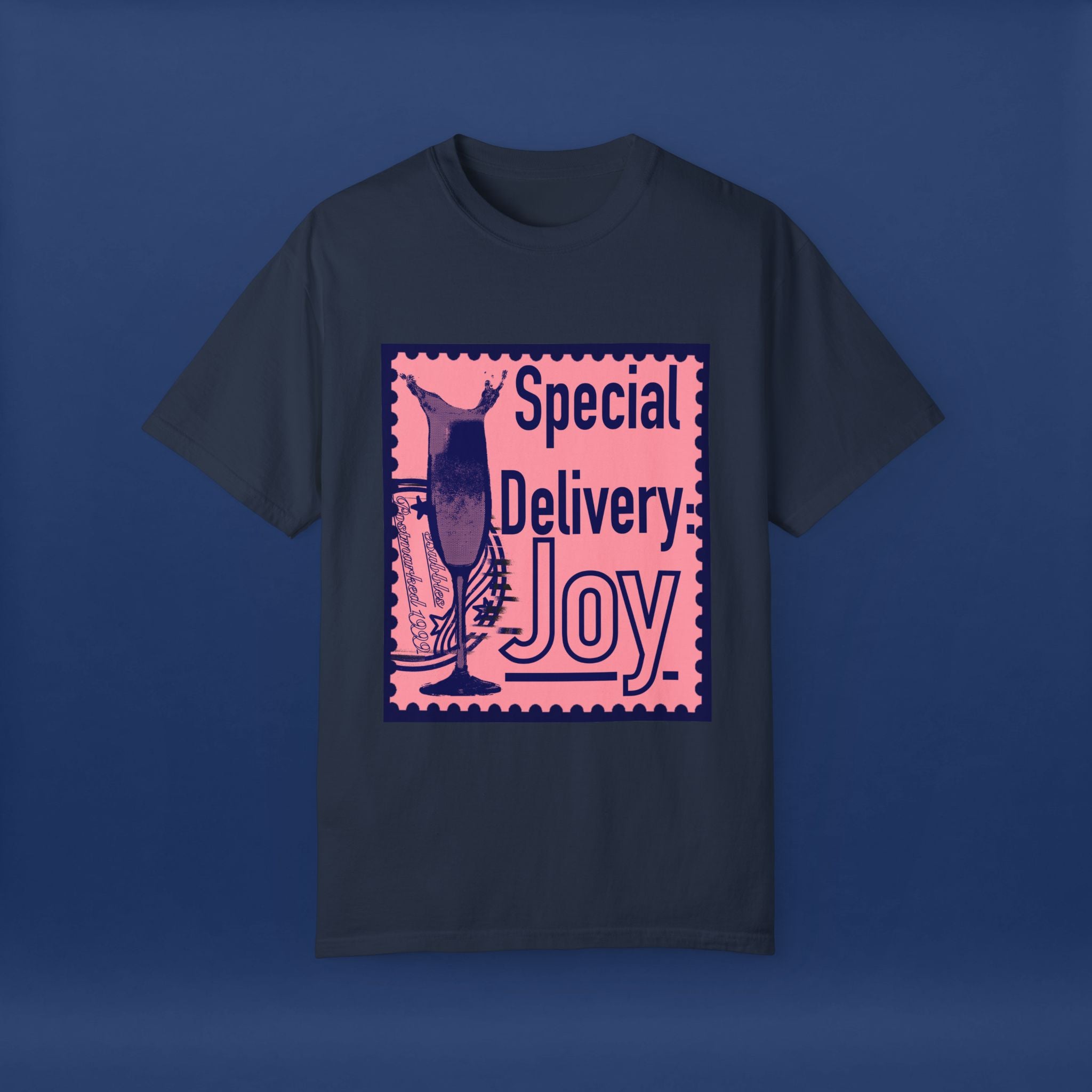 Happy Champagne Stamp- Summer Short Sleeve Graphic Tee for Men & Women