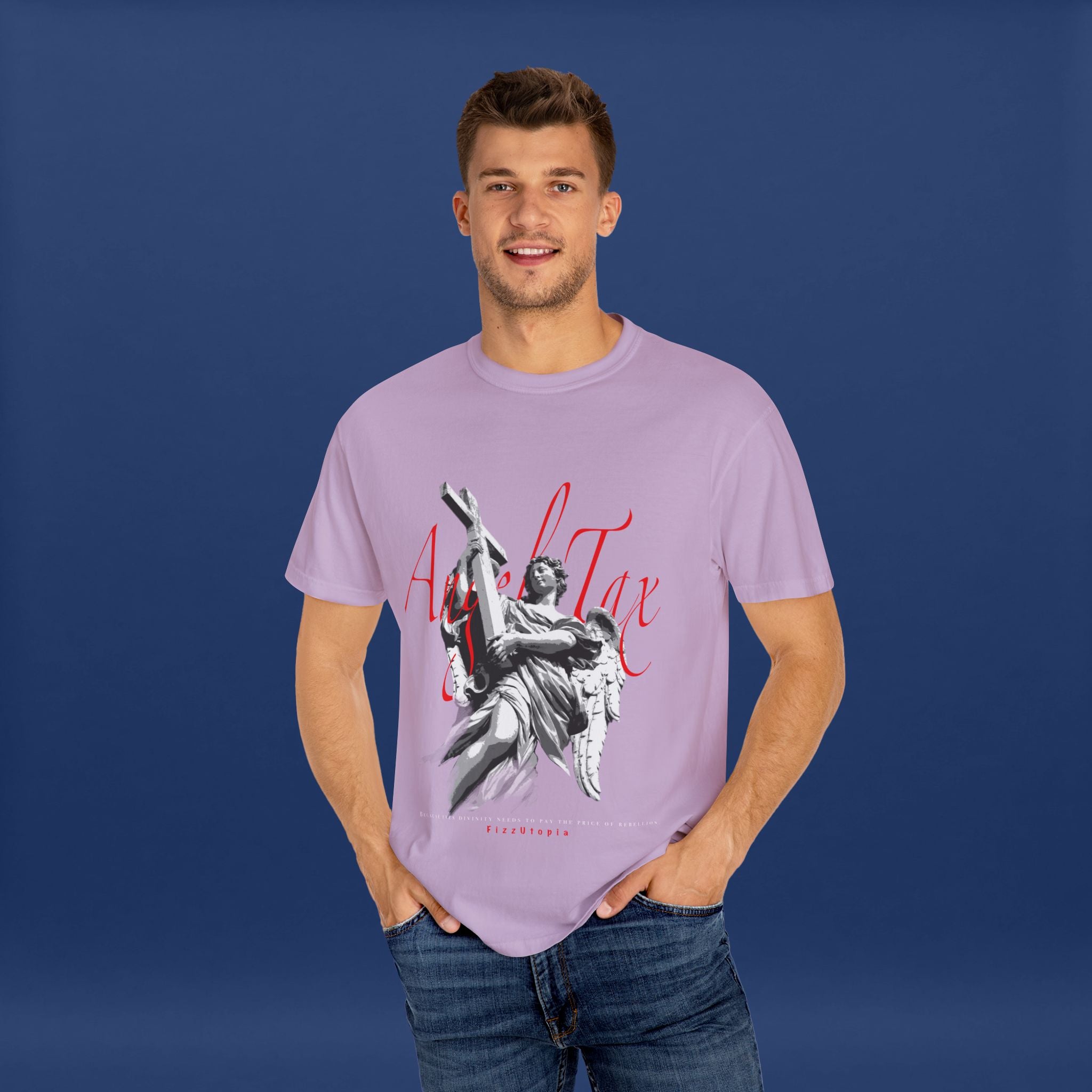 Cross Idol Sculpture Lettering T-Shirt - Summer Short Sleeve Graphic Tee for Men & Women