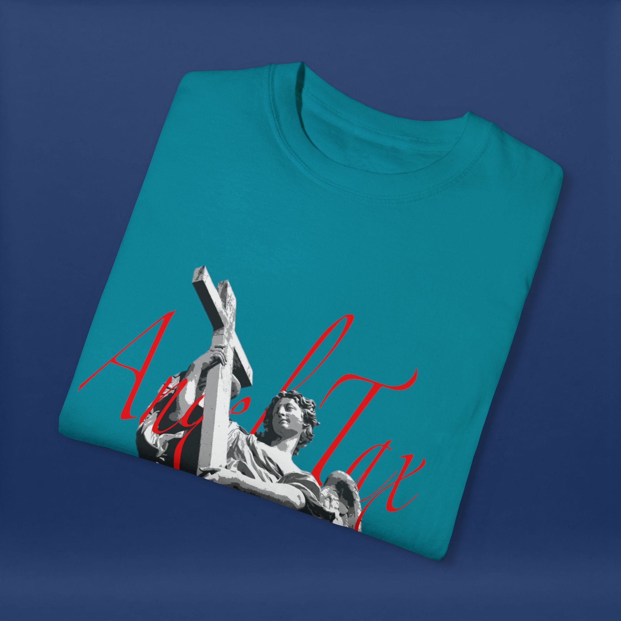 Cross Idol Sculpture Lettering T-Shirt - Summer Short Sleeve Graphic Tee for Men & Women