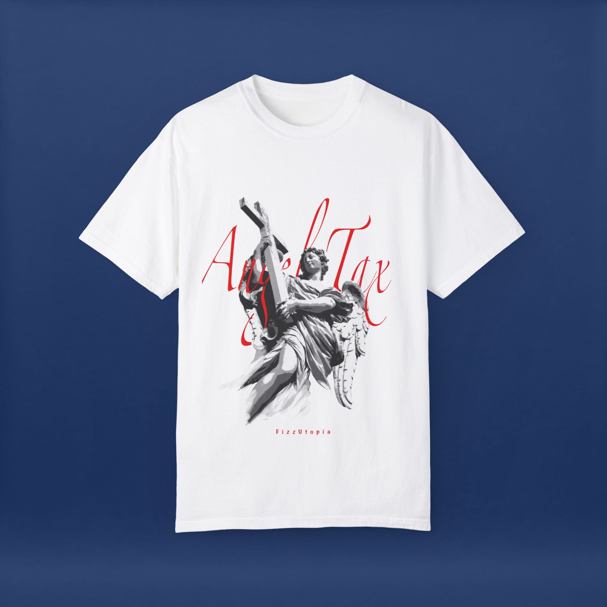 Cross Idol Sculpture Lettering T-Shirt - Summer Short Sleeve Graphic Tee for Men & Women