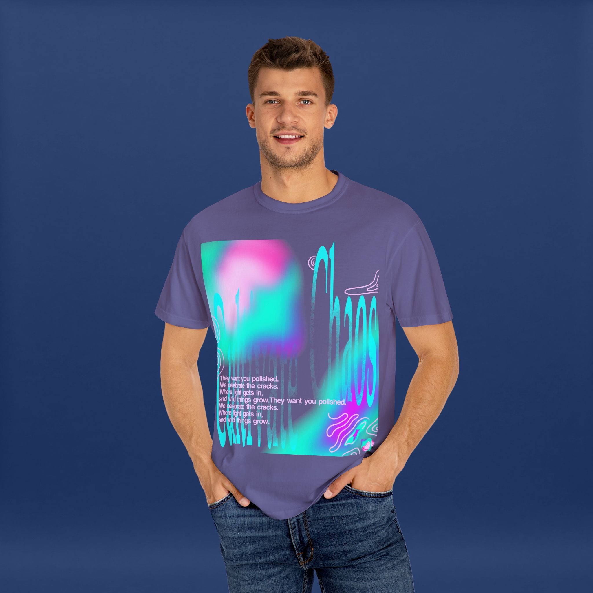 Cyber Neon Apple Graphic Tee Summer Short Sleeve Graphic Tee for Men & Women