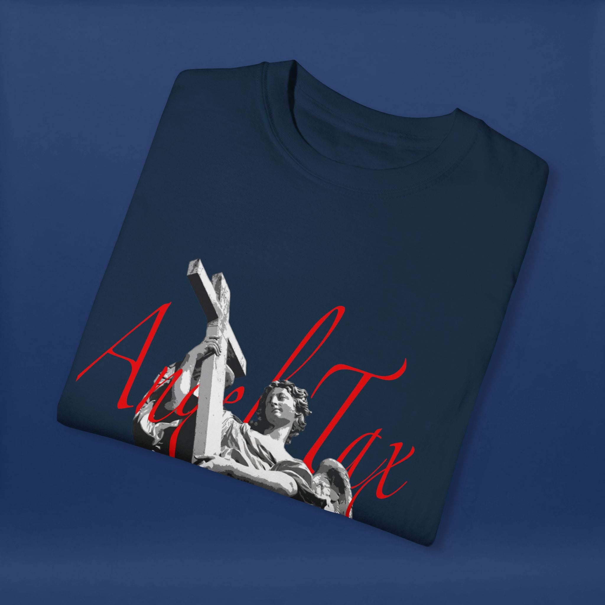 Cross Idol Sculpture Lettering T-Shirt - Summer Short Sleeve Graphic Tee for Men & Women