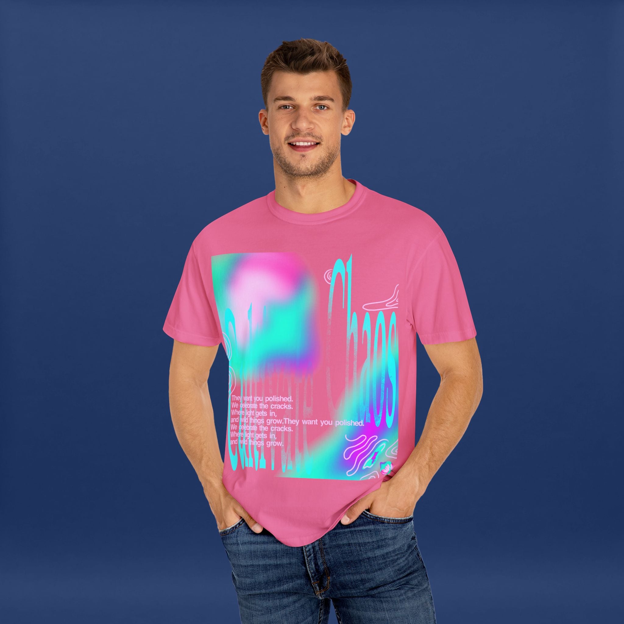Cyber Neon Apple Graphic Tee Summer Short Sleeve Graphic Tee for Men & Women
