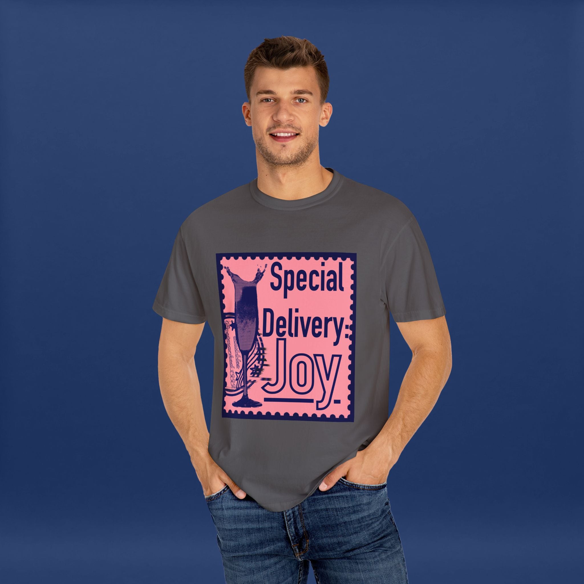 Happy Champagne Stamp- Summer Short Sleeve Graphic Tee for Men & Women