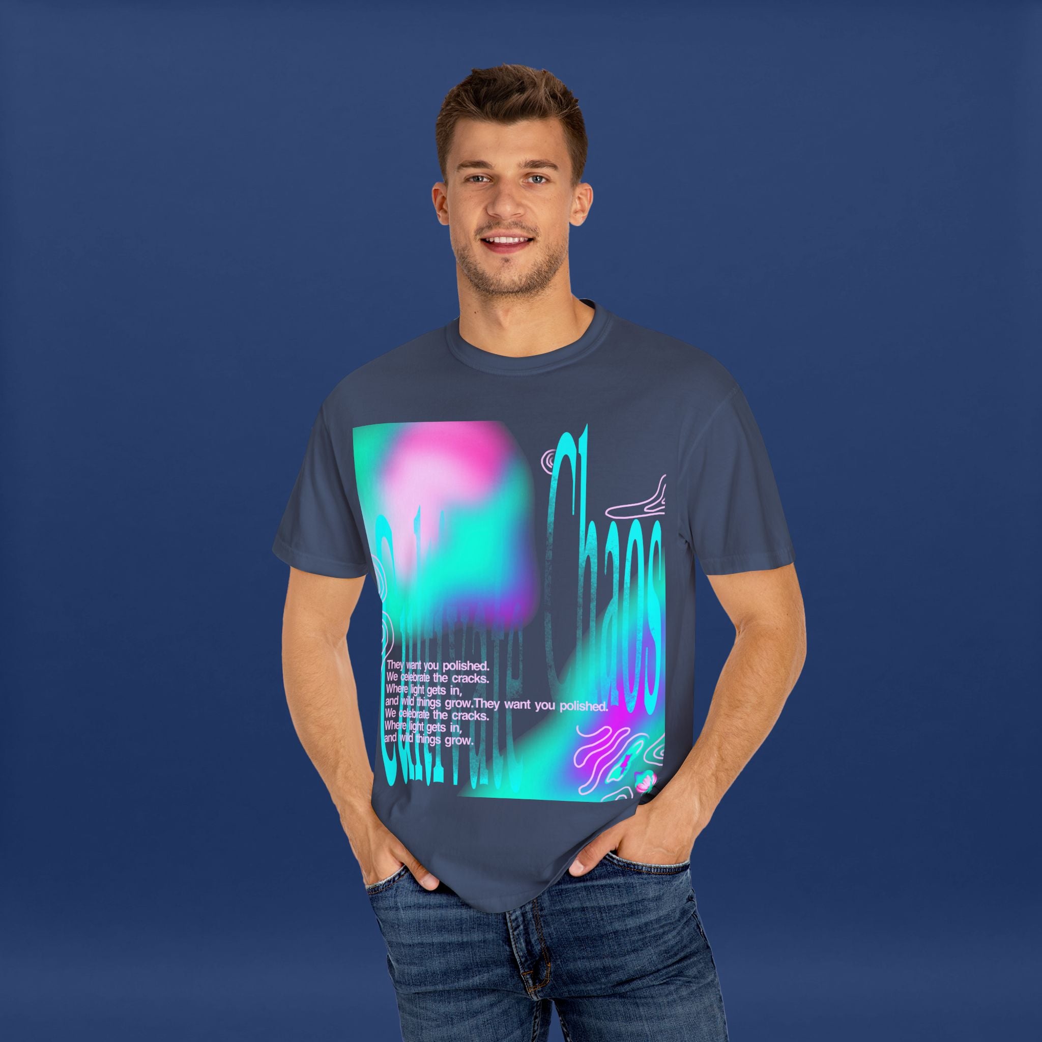 Cyber Neon Apple Graphic Tee Summer Short Sleeve Graphic Tee for Men & Women