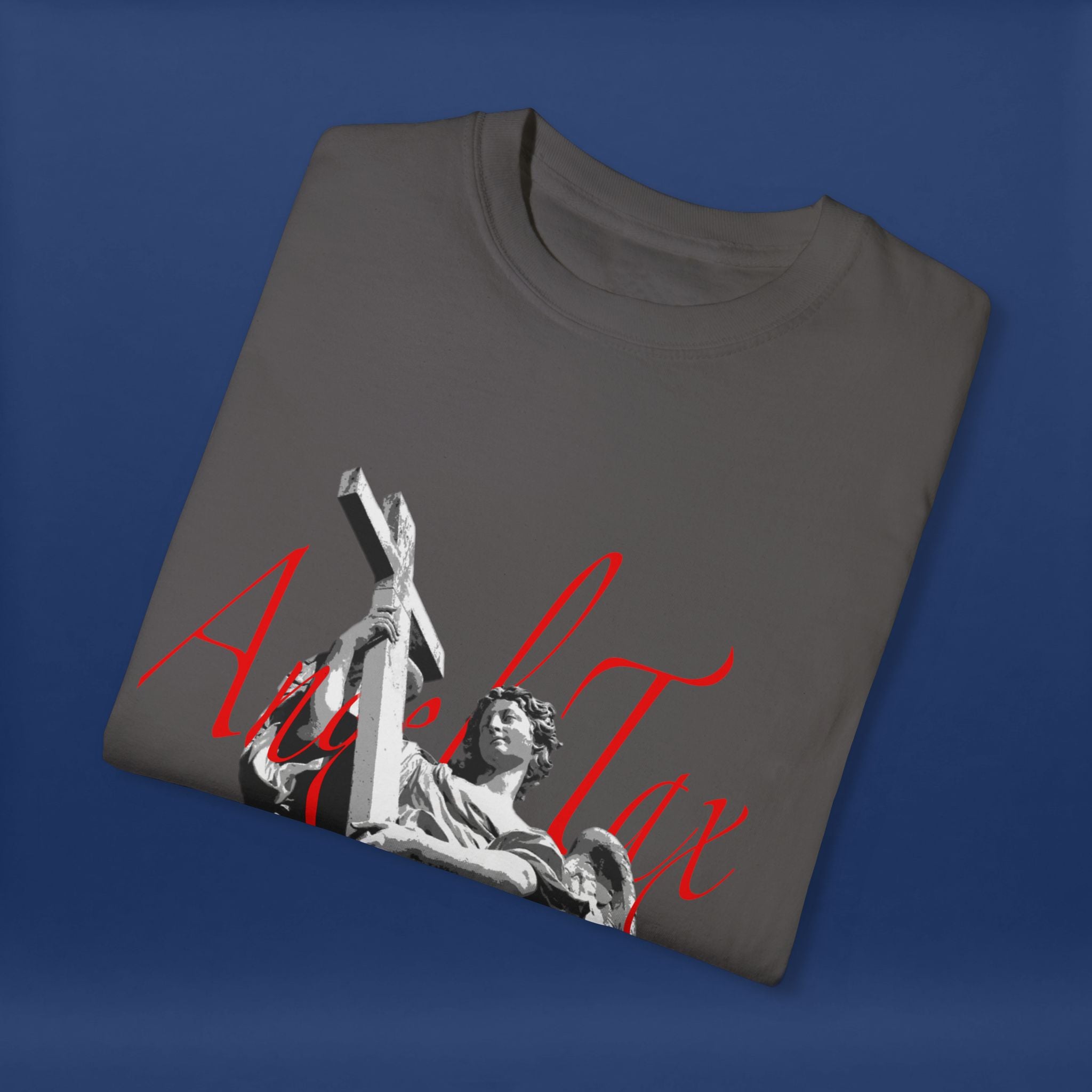 Cross Idol Sculpture Lettering T-Shirt - Summer Short Sleeve Graphic Tee for Men & Women