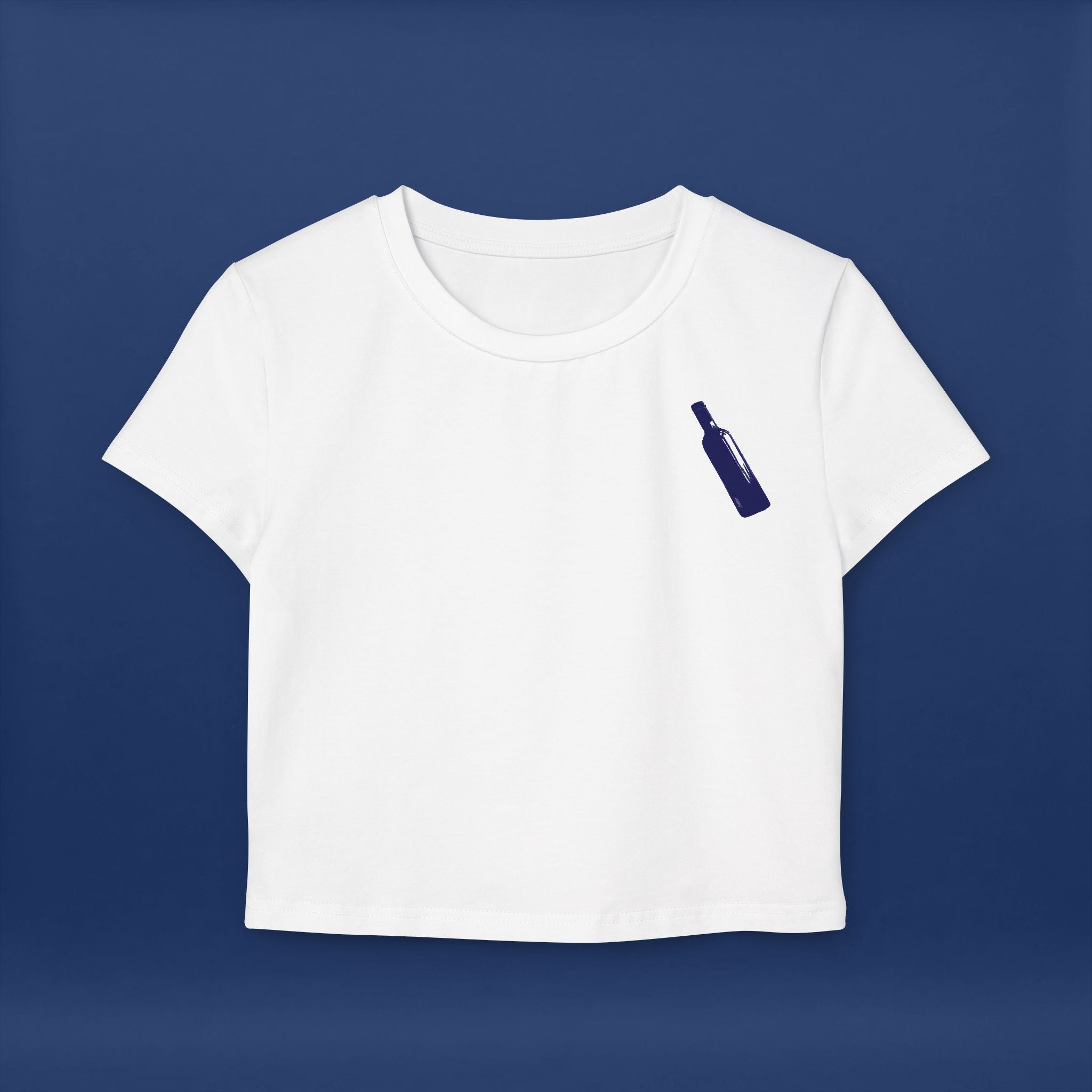 Minimalist Blue Liquor Bottle Chic Women's Baby Tee  -Short Sleeve Graphic Tee