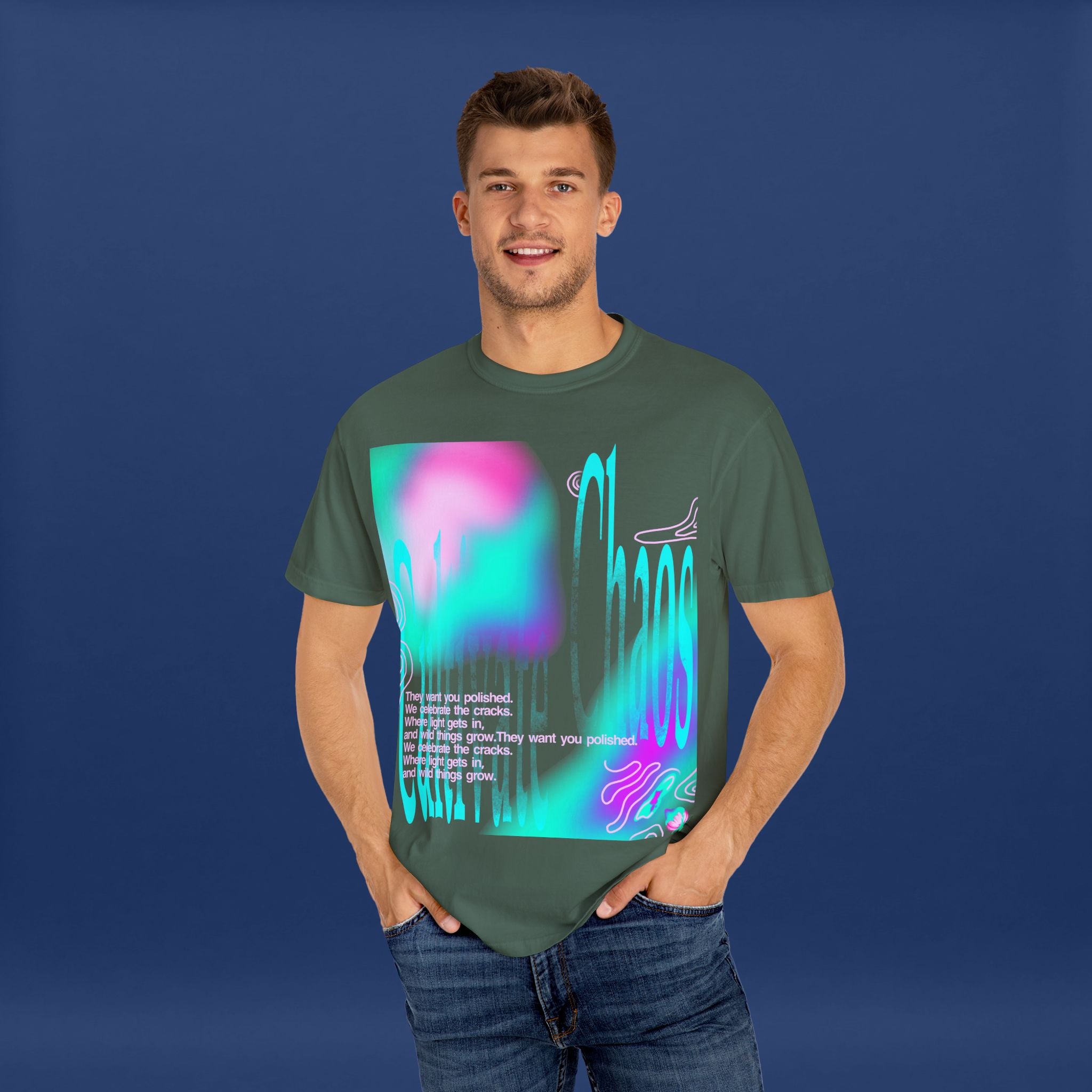 Cyber Neon Apple Graphic Tee Summer Short Sleeve Graphic Tee for Men & Women
