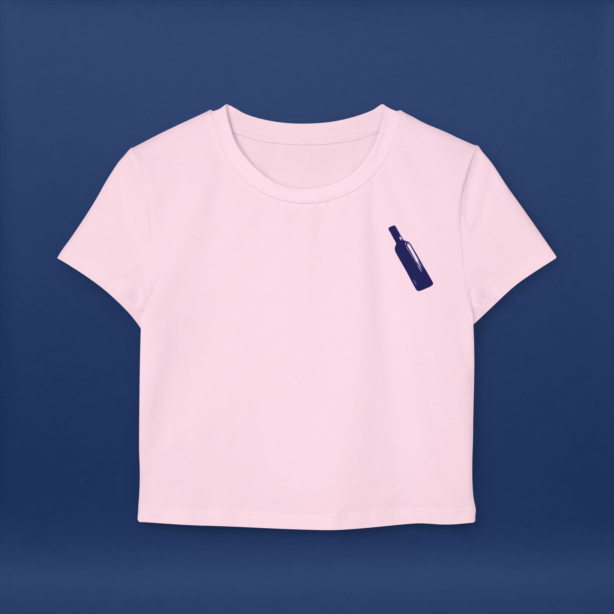 Minimalist Blue Liquor Bottle Chic Women's Baby Tee  -Short Sleeve Graphic Tee