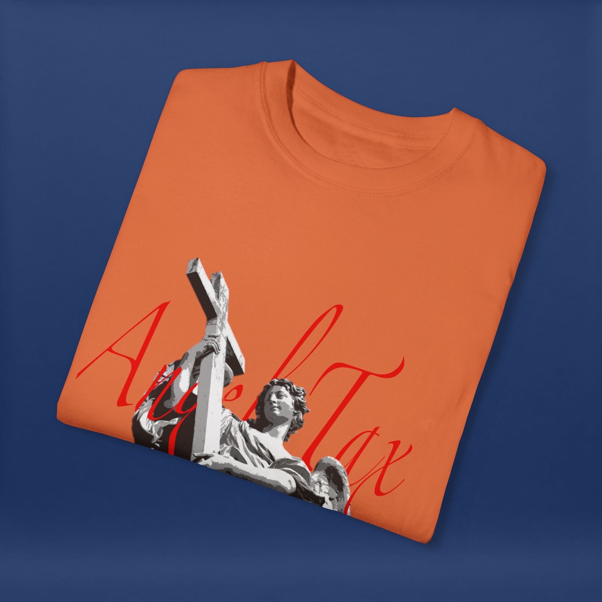 Cross Idol Sculpture Lettering T-Shirt - Summer Short Sleeve Graphic Tee for Men & Women