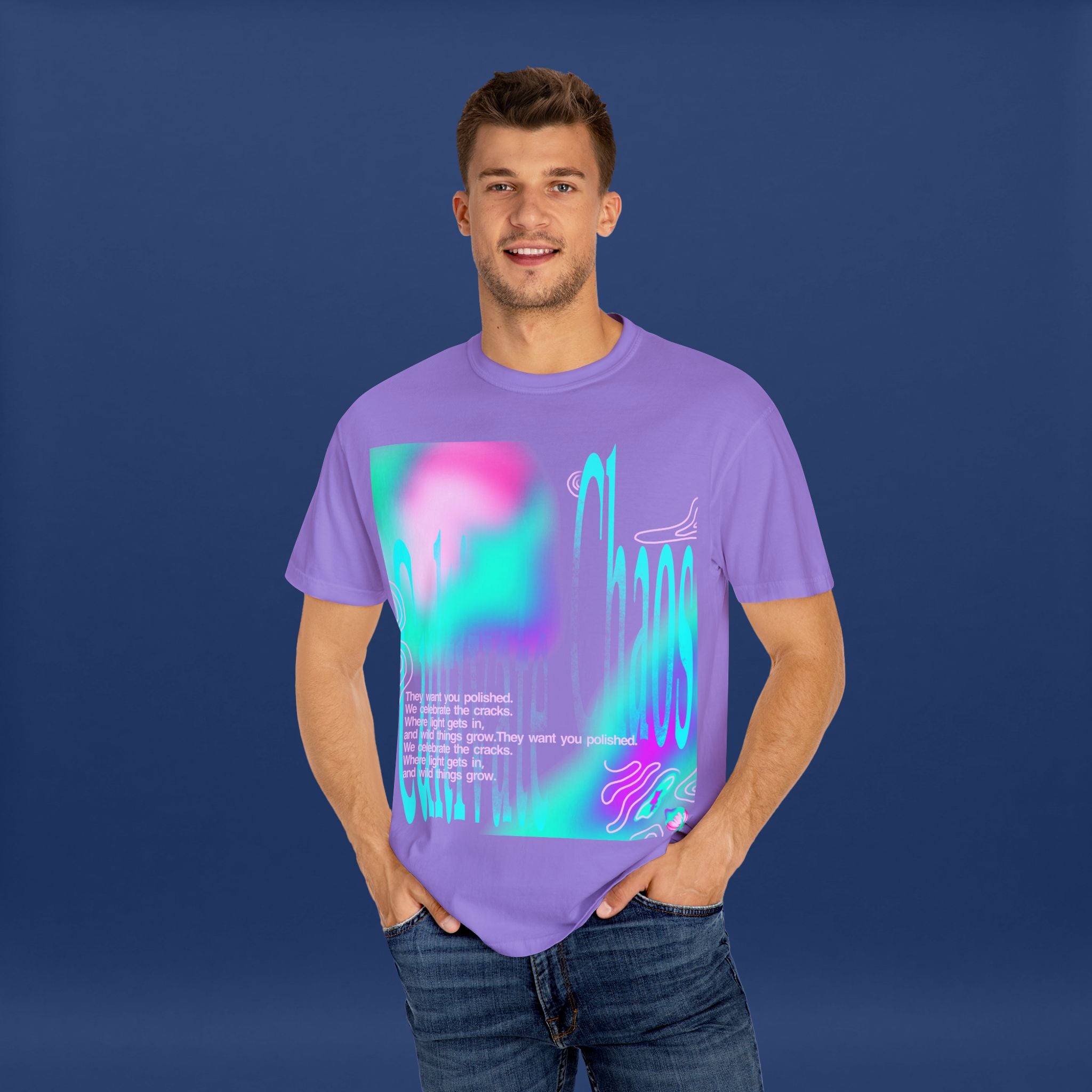Cyber Neon Apple Graphic Tee Summer Short Sleeve Graphic Tee for Men & Women