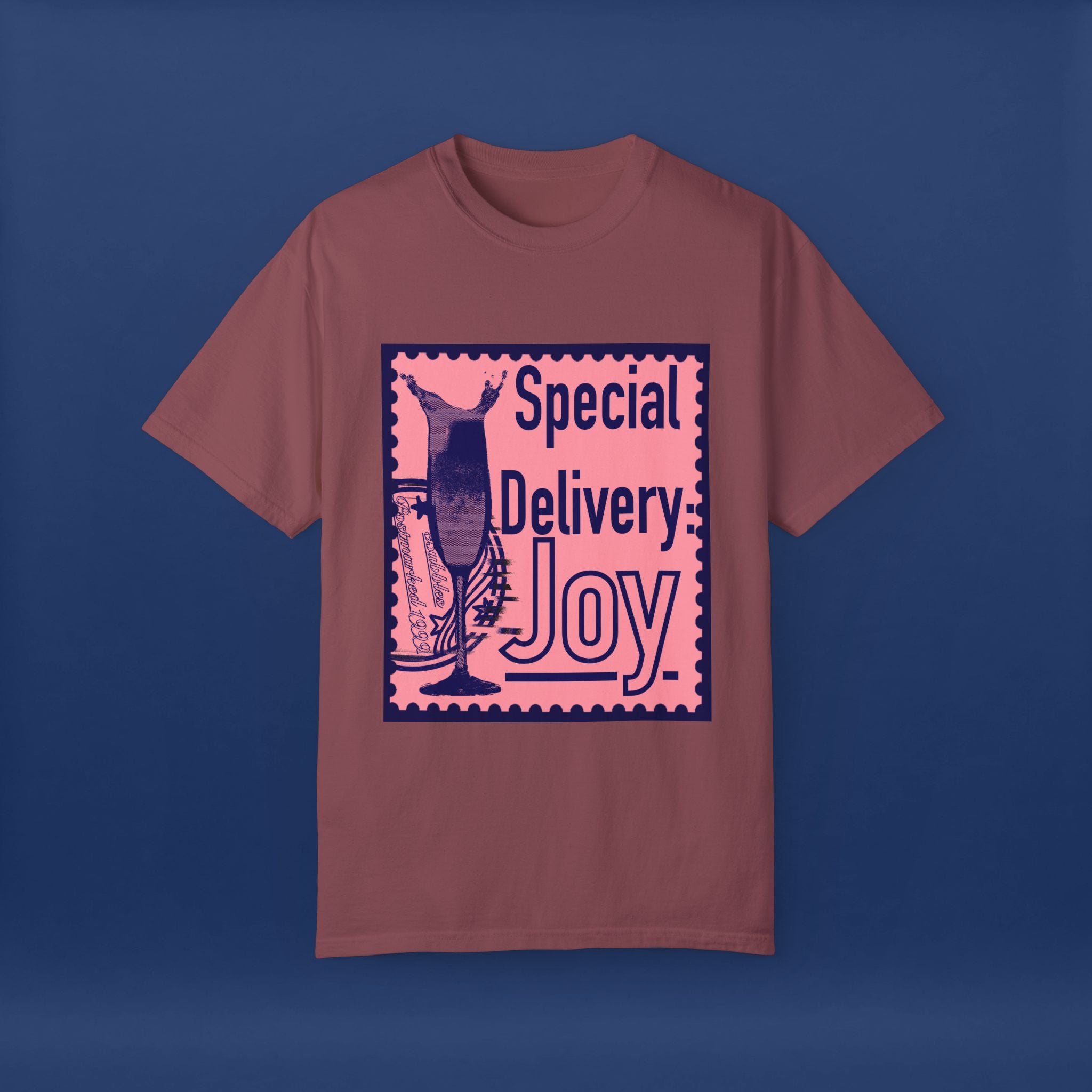 Happy Champagne Stamp- Summer Short Sleeve Graphic Tee for Men & Women
