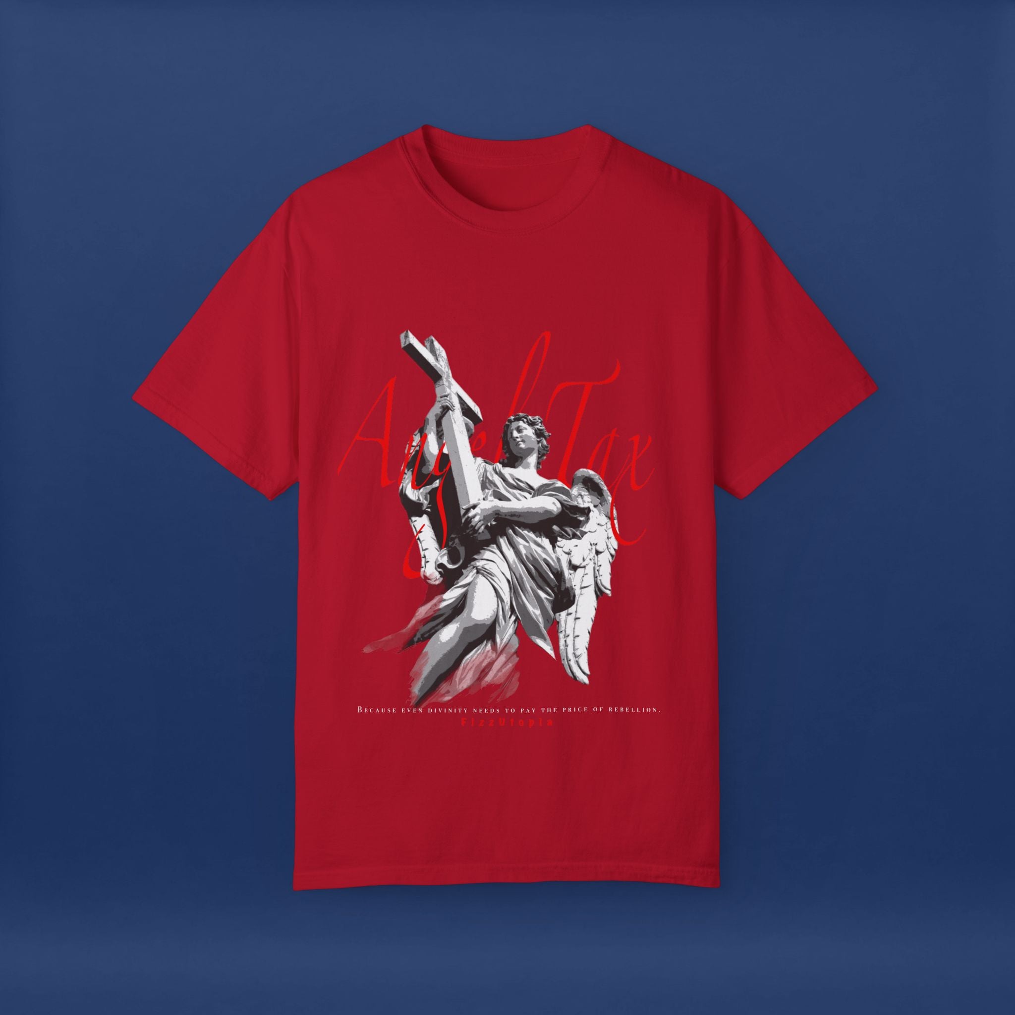 Cross Idol Sculpture Lettering T-Shirt - Summer Short Sleeve Graphic Tee for Men & Women