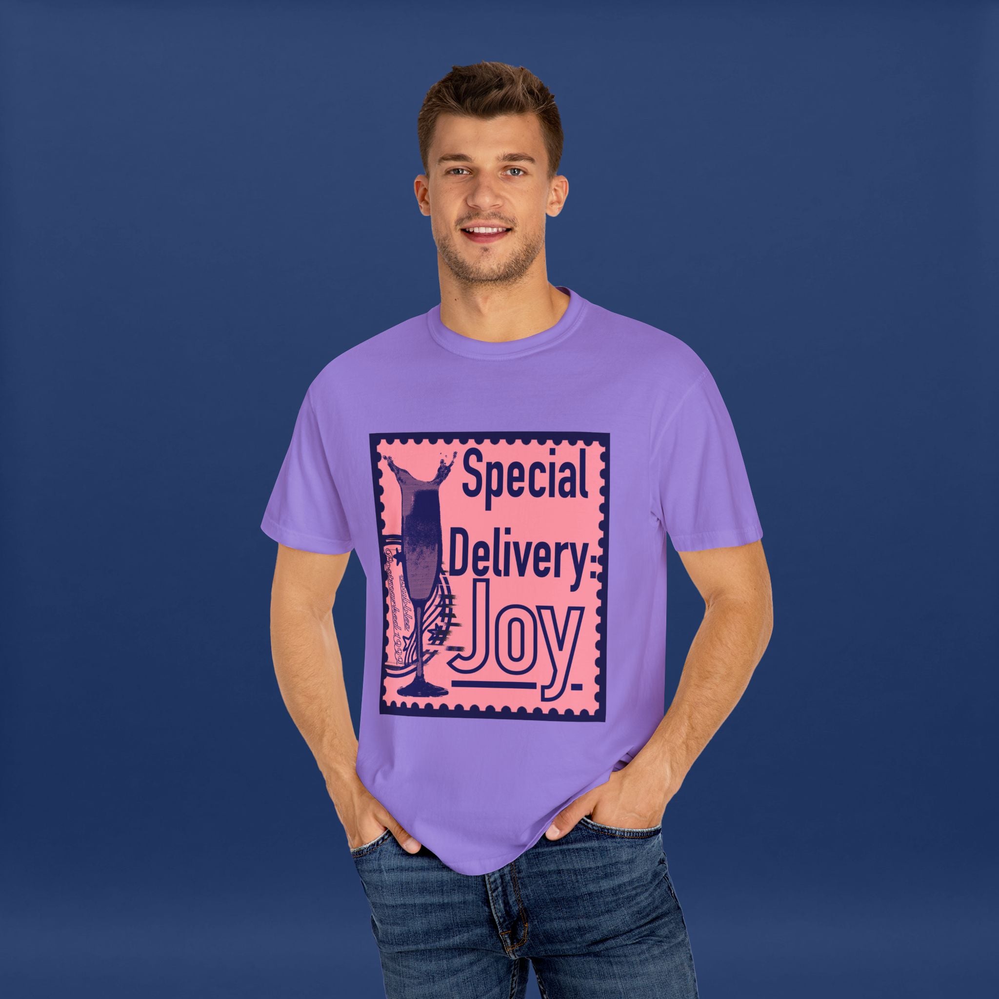 Happy Champagne Stamp- Summer Short Sleeve Graphic Tee for Men & Women