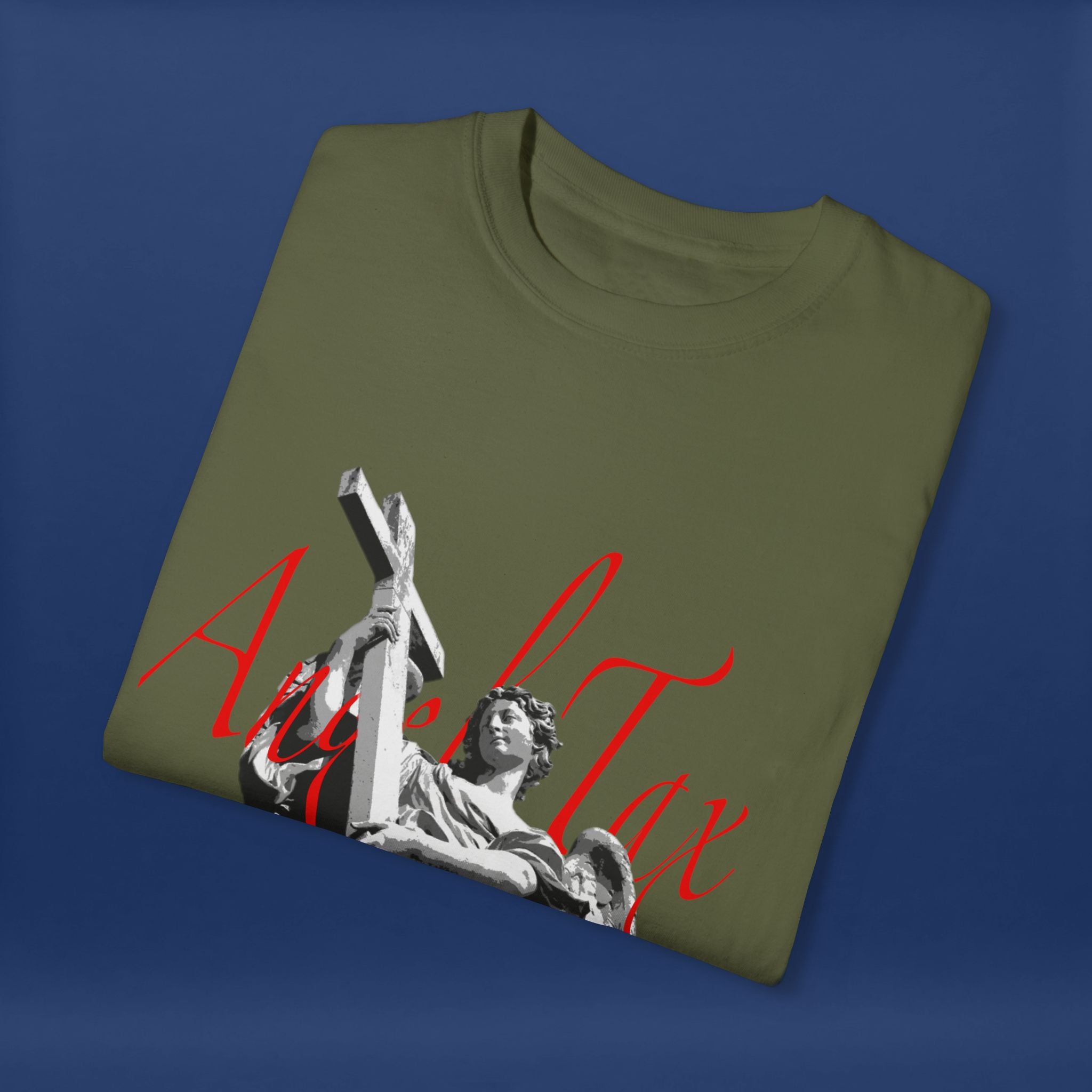 Cross Idol Sculpture Lettering T-Shirt - Summer Short Sleeve Graphic Tee for Men & Women