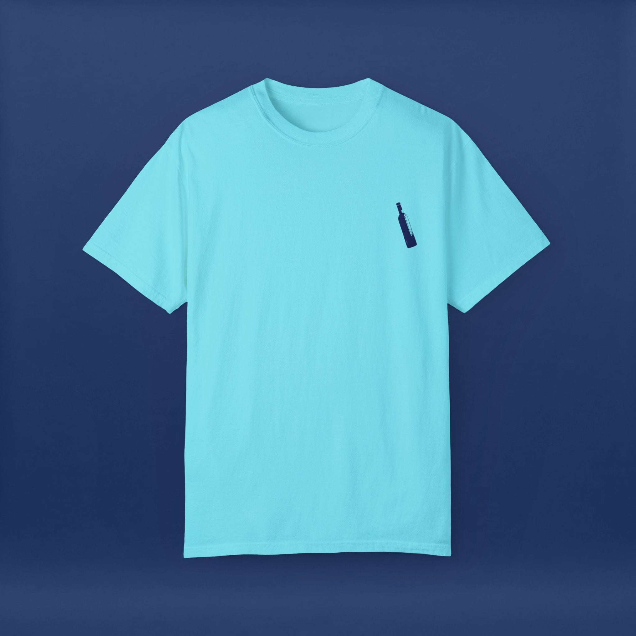 Minimalist Blue Liquor Bottle T-Shirt - Summer Short Sleeve Graphic Tee for Men & Women（Vibrant Colors ）