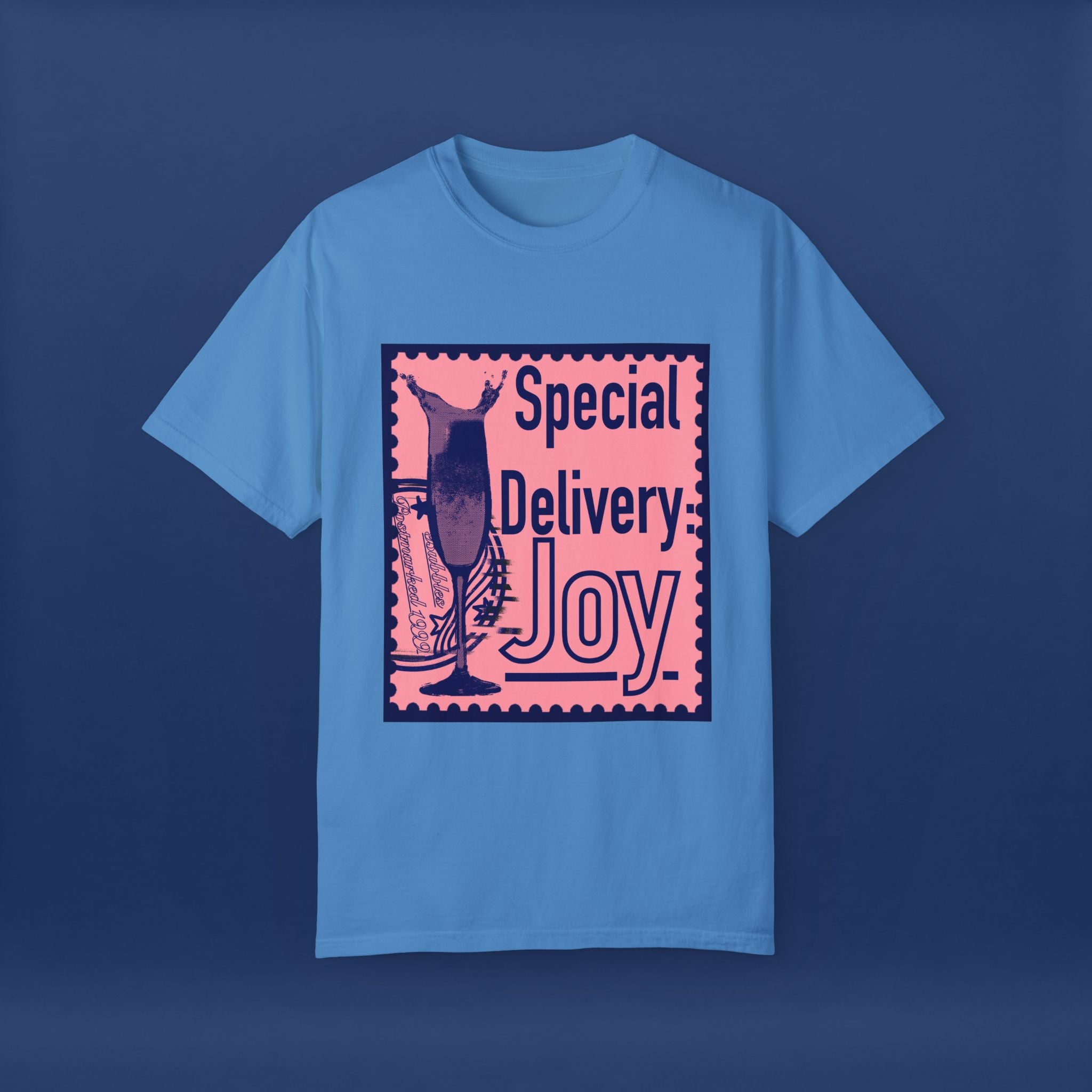 Happy Champagne Stamp- Summer Short Sleeve Graphic Tee for Men & Women