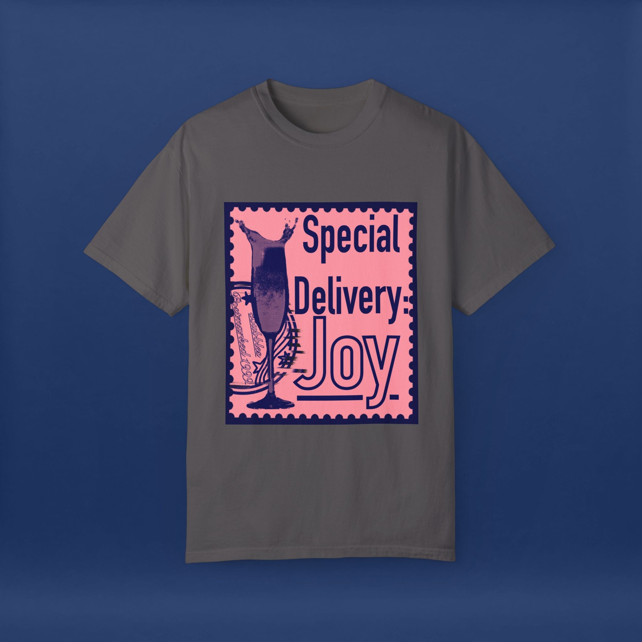 Happy Champagne Stamp- Summer Short Sleeve Graphic Tee for Men & Women