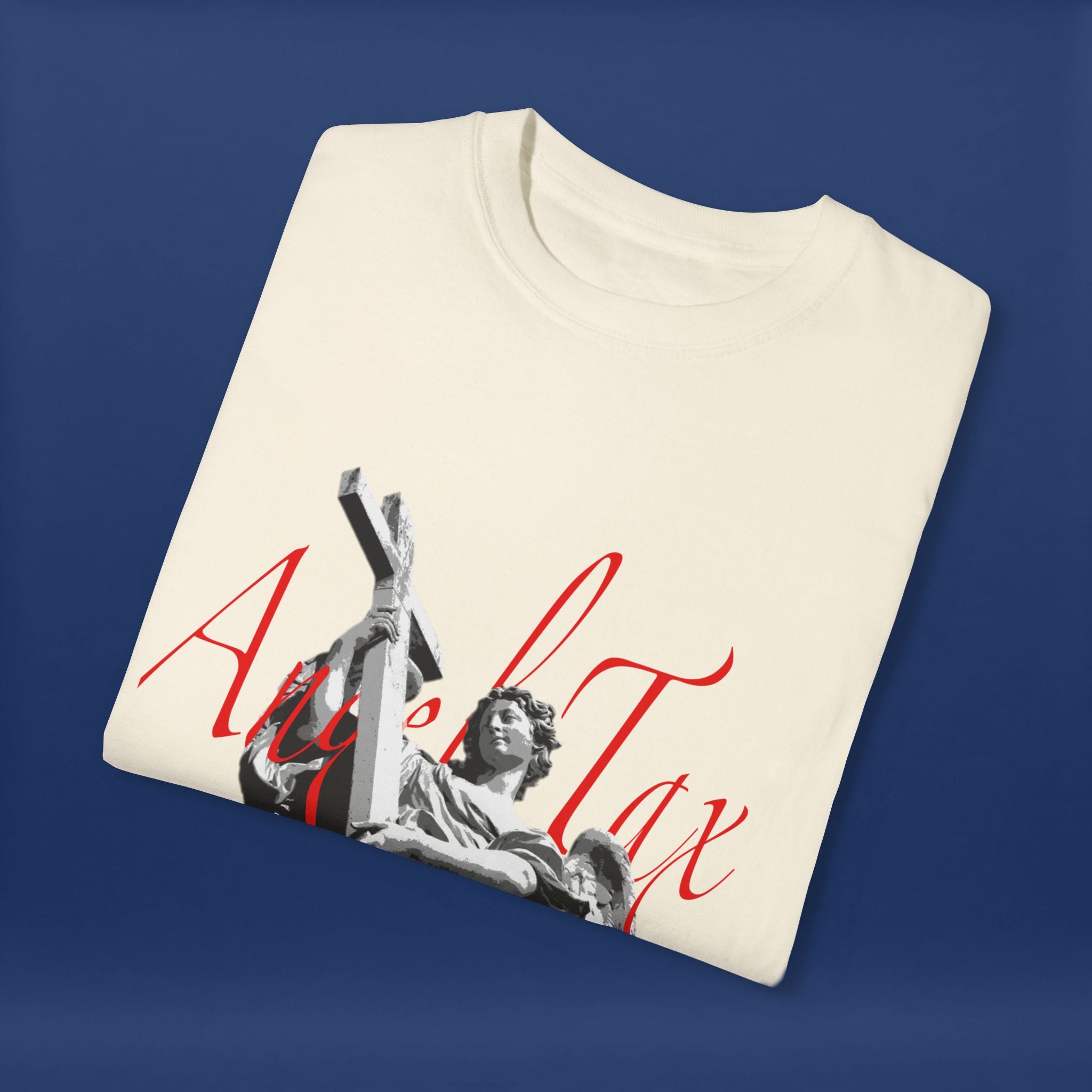 Cross Idol Sculpture Lettering T-Shirt - Summer Short Sleeve Graphic Tee for Men & Women