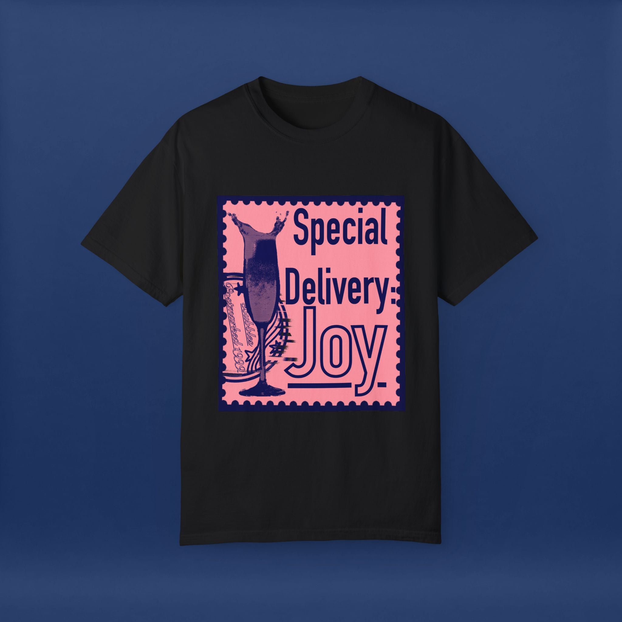 Happy Champagne Stamp- Summer Short Sleeve Graphic Tee for Men & Women